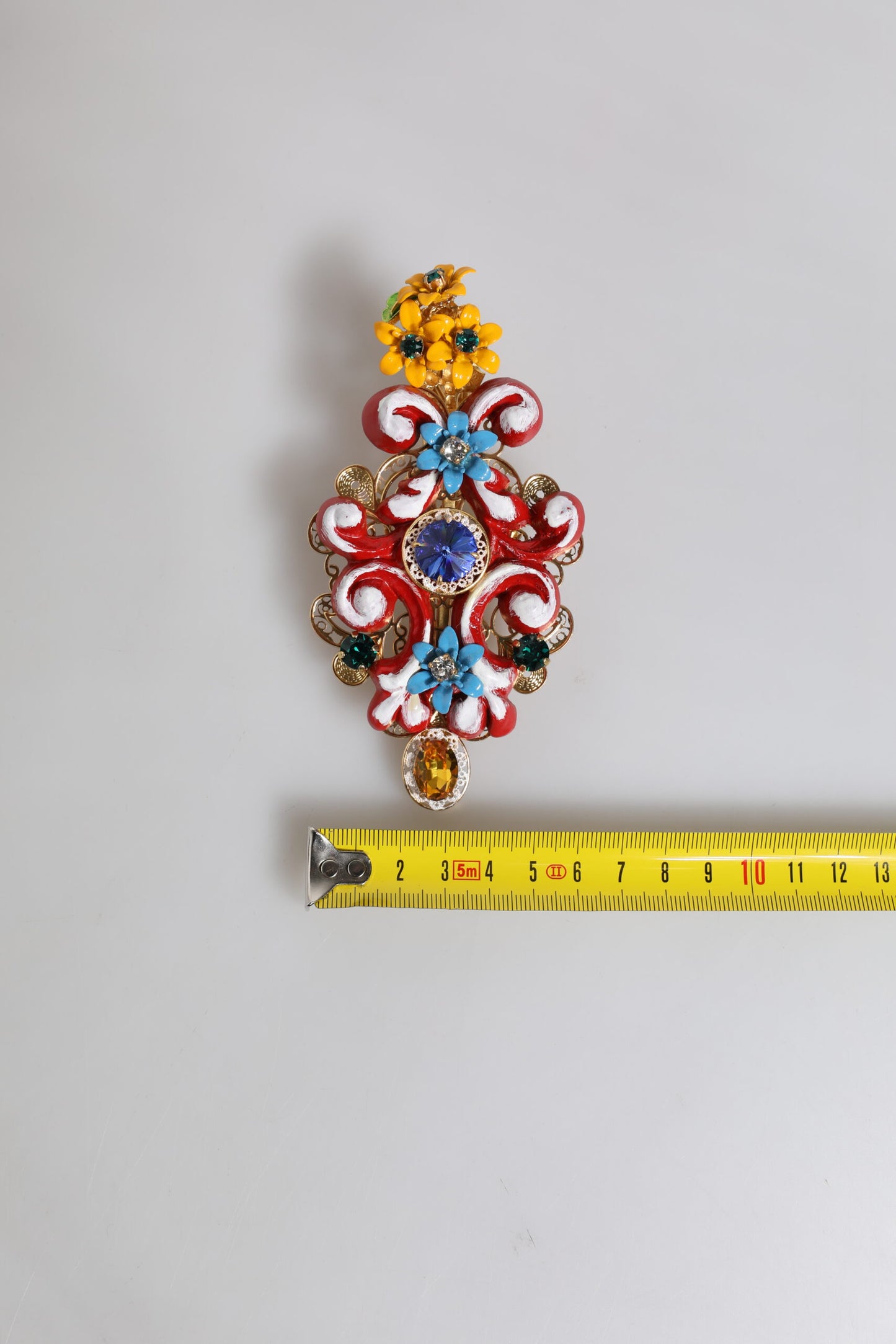 Dolce & Gabbana Multicolor Spring CARRETTO Gold Brass Crystal Hair Clip Curated Luxury Accessories by Orvyn