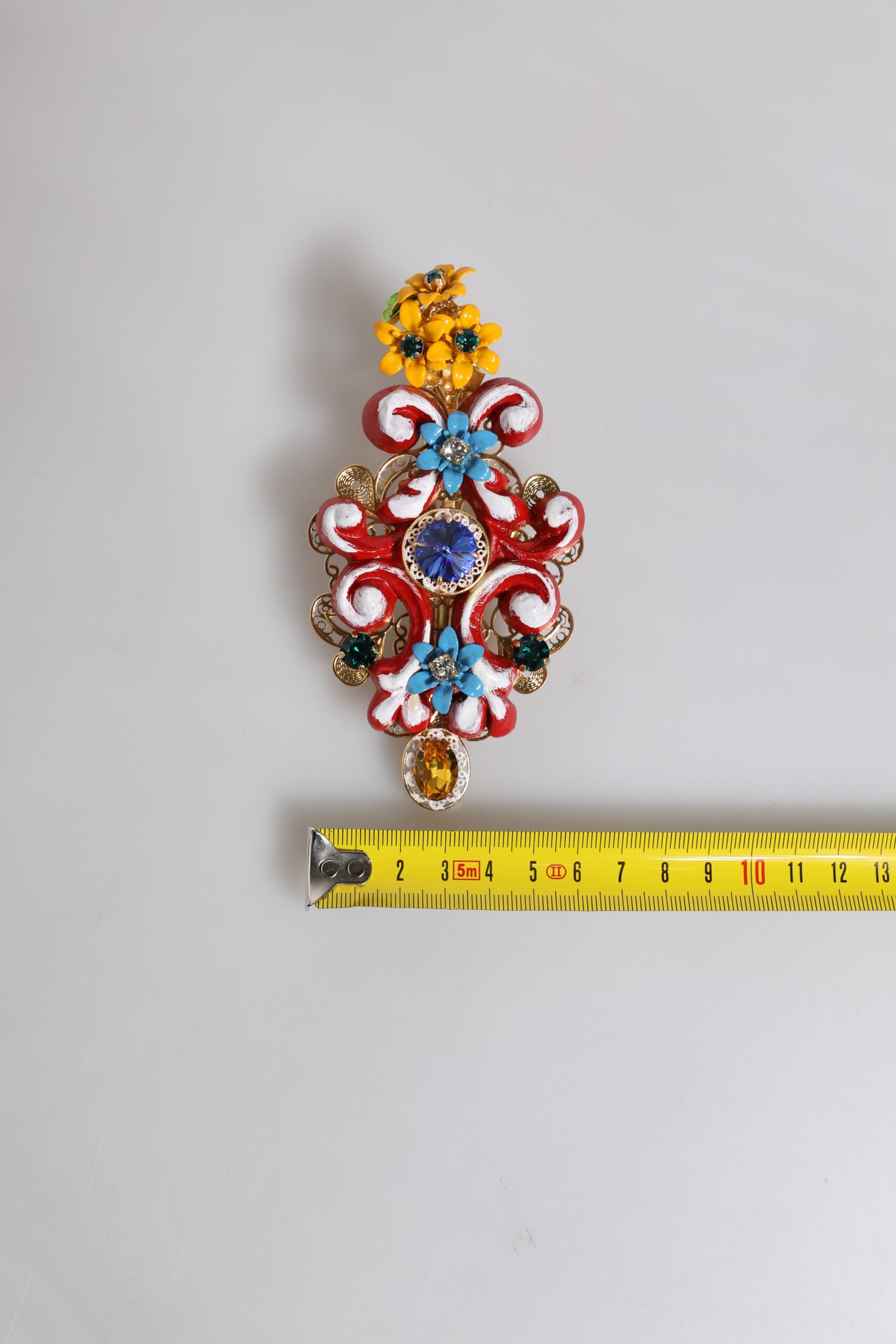 Dolce & Gabbana Multicolor Spring CARRETTO Gold Brass Crystal Hair Clip Curated Luxury Accessories by Orvyn