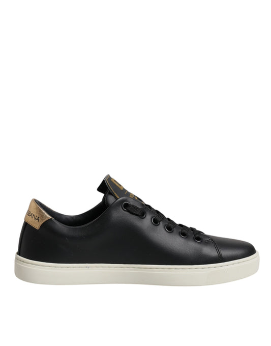 Dolce & Gabbana Black Leather Gold Red Heart Sneakers Shoes Curated Luxury Accessories by Orvyn