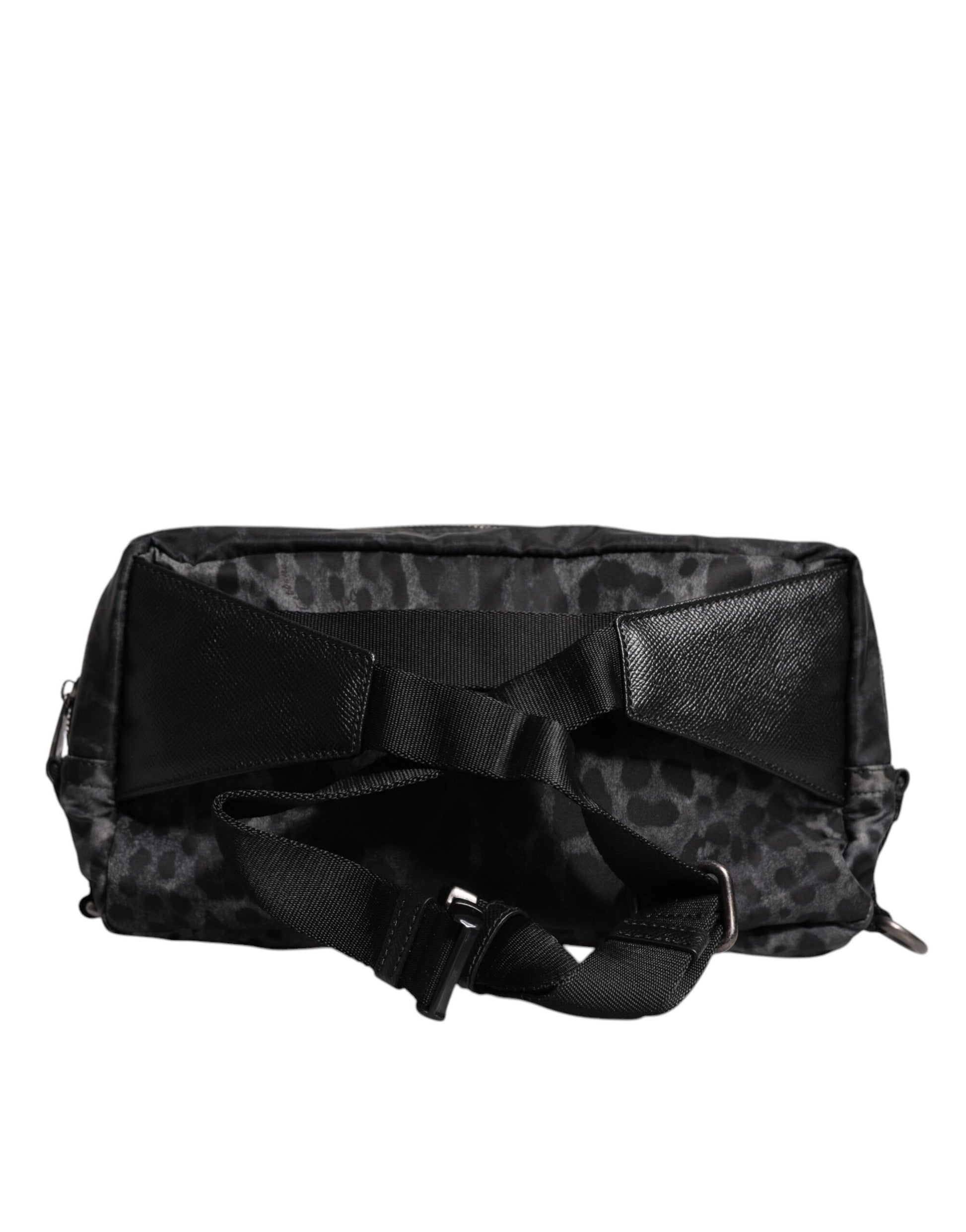 Dolce & Gabbana Black Gray Leopard DG Logo Belt Waist Fanny Pack Bag schwarz