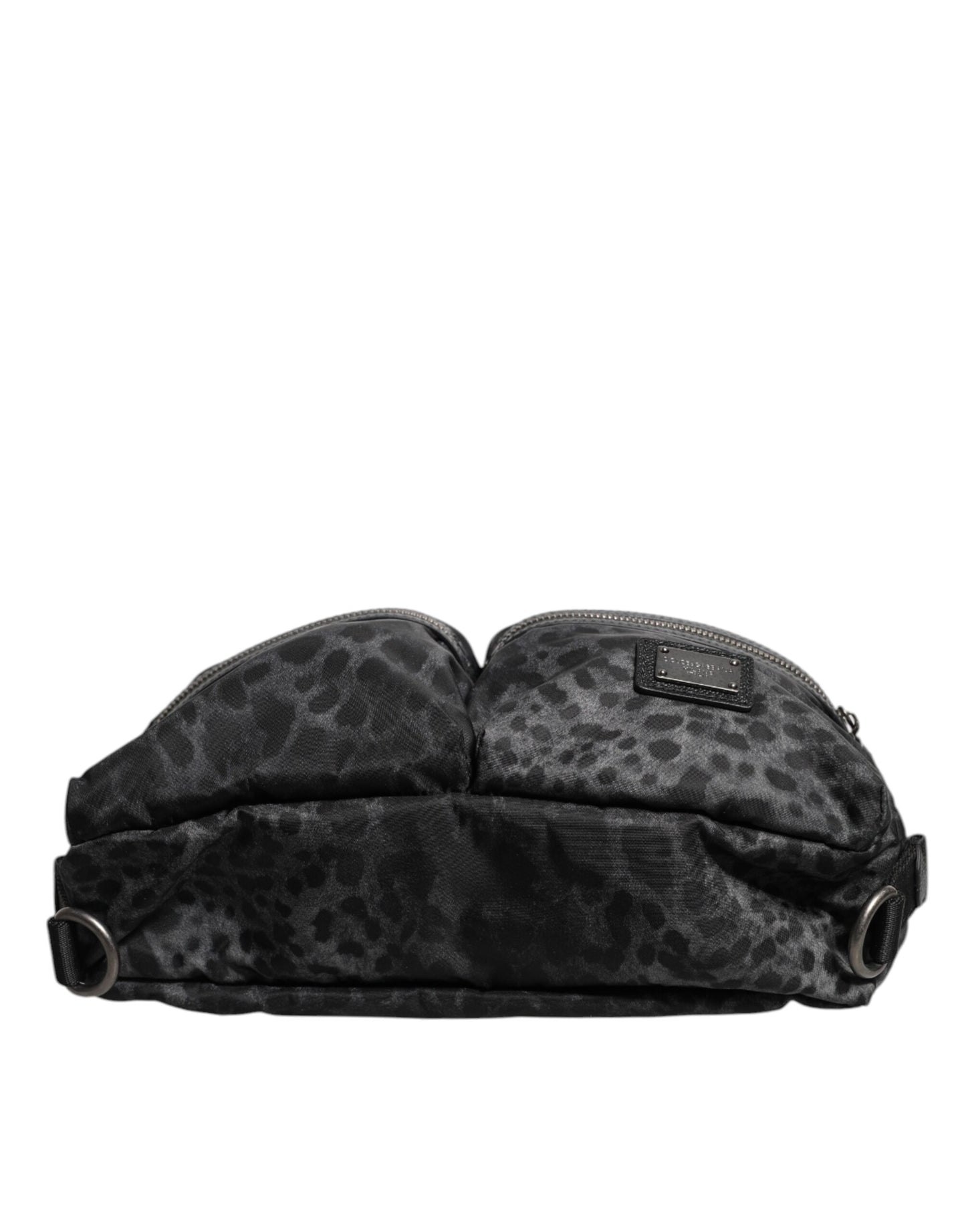 Dolce & Gabbana Black Gray Leopard DG Logo Belt Waist Fanny Pack Bag schwarz