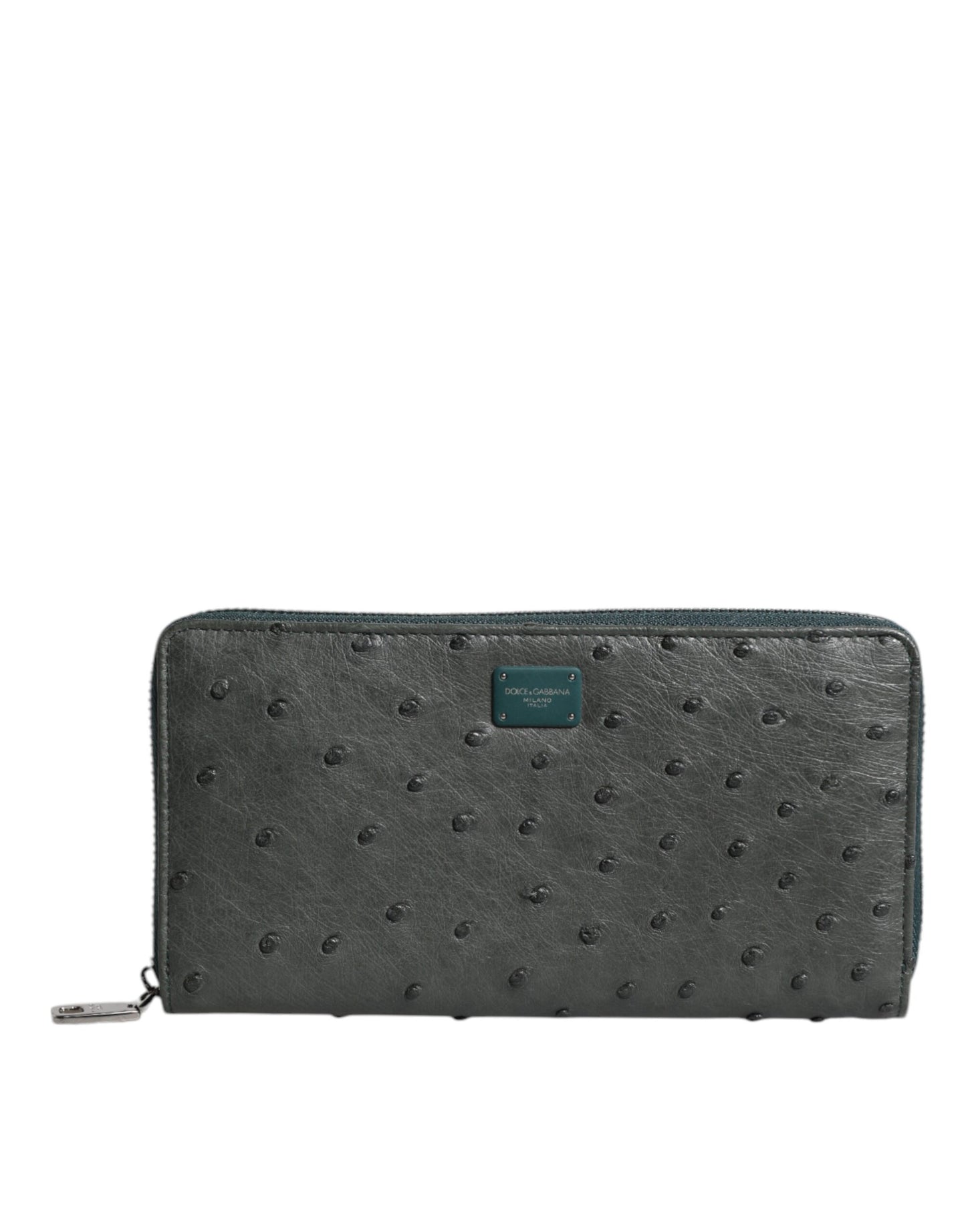 Dolce & Gabbana Green Ostrich Logo Plaque Zip Around Continental Wallet Curated Luxury Accessories by Orvyn