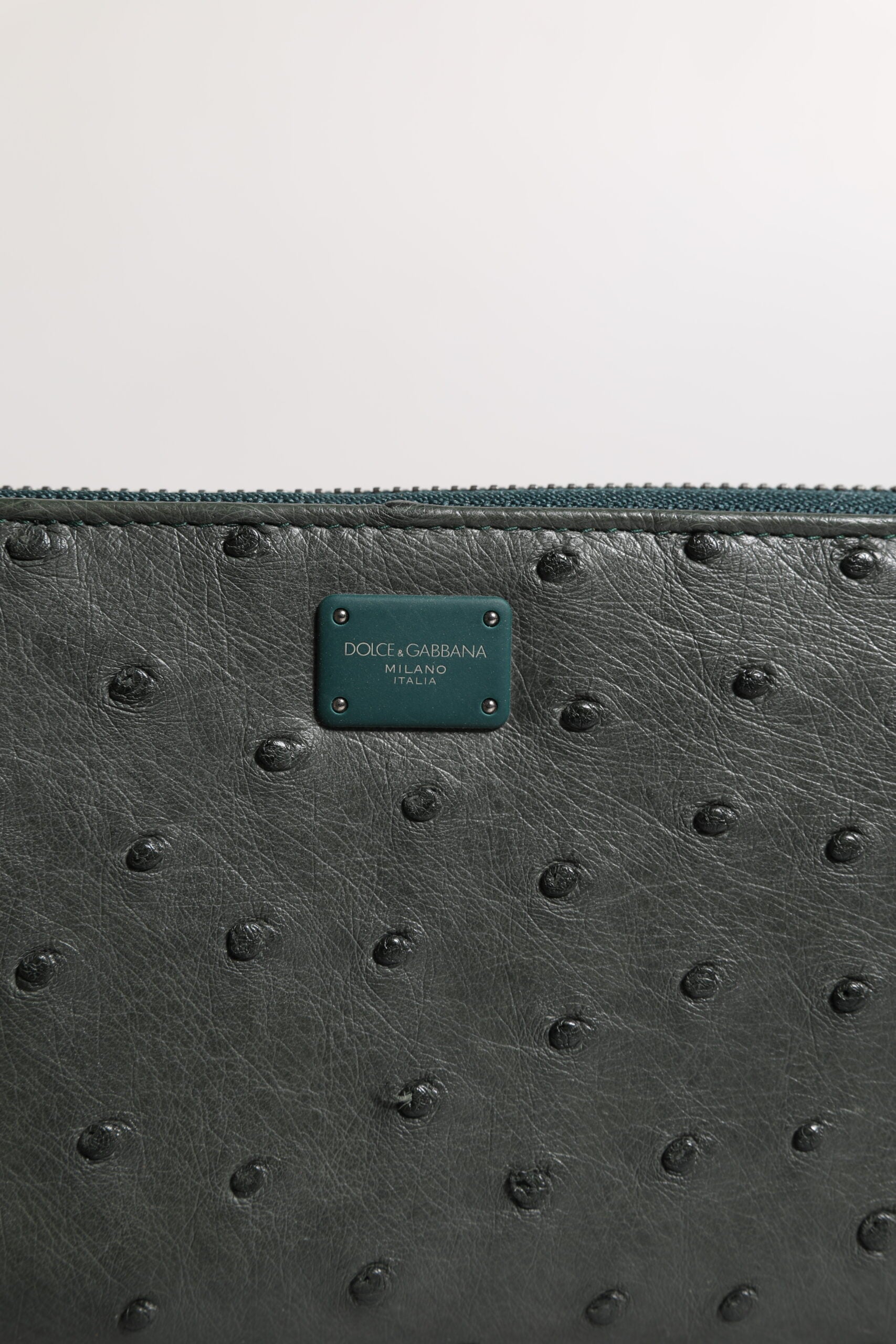 Dolce & Gabbana Green Ostrich Logo Plaque Zip Around Continental Wallet Curated Luxury Accessories by Orvyn