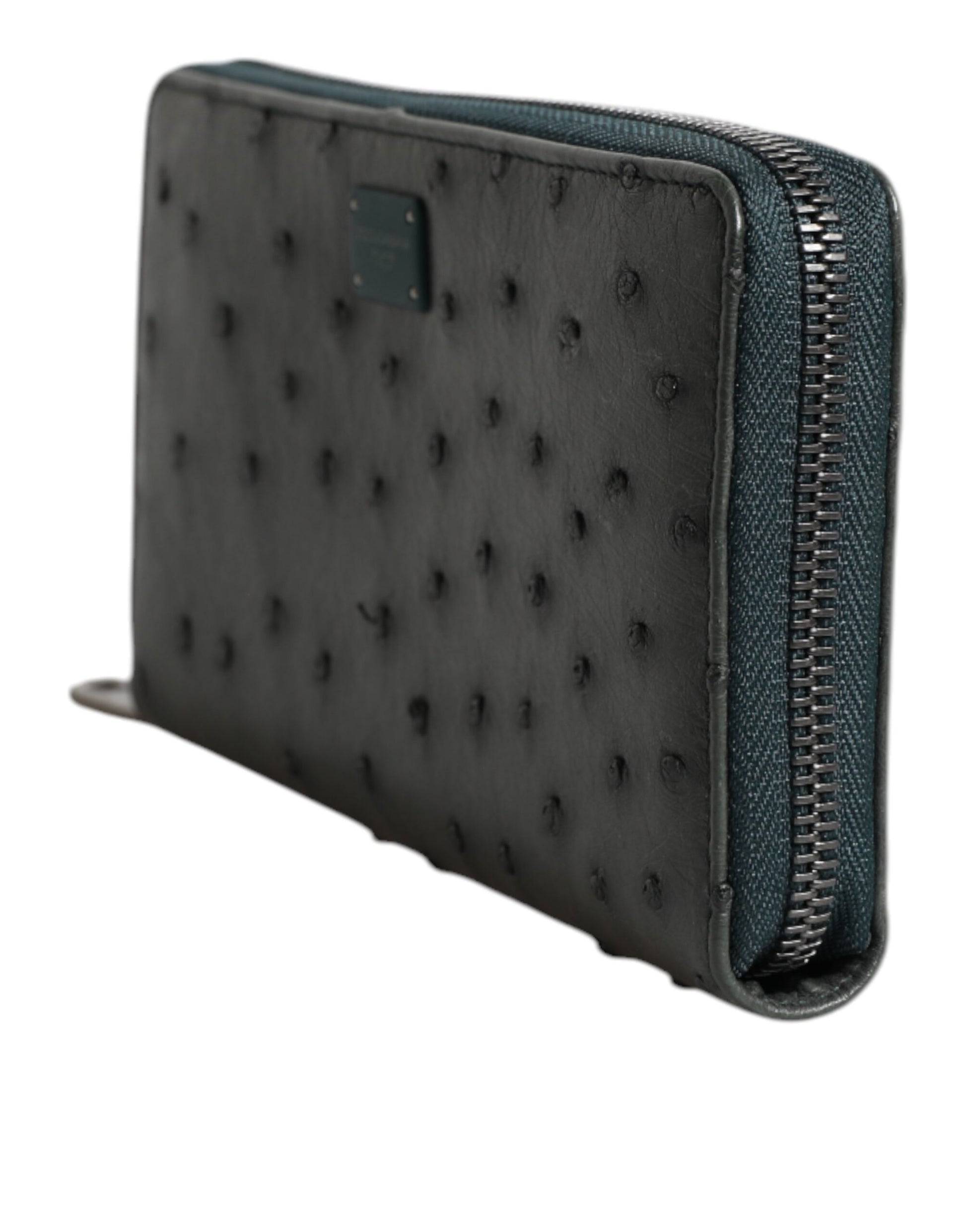 Dolce & Gabbana Green Ostrich Logo Plaque Zip Around Continental Wallet Curated Luxury Accessories by Orvyn
