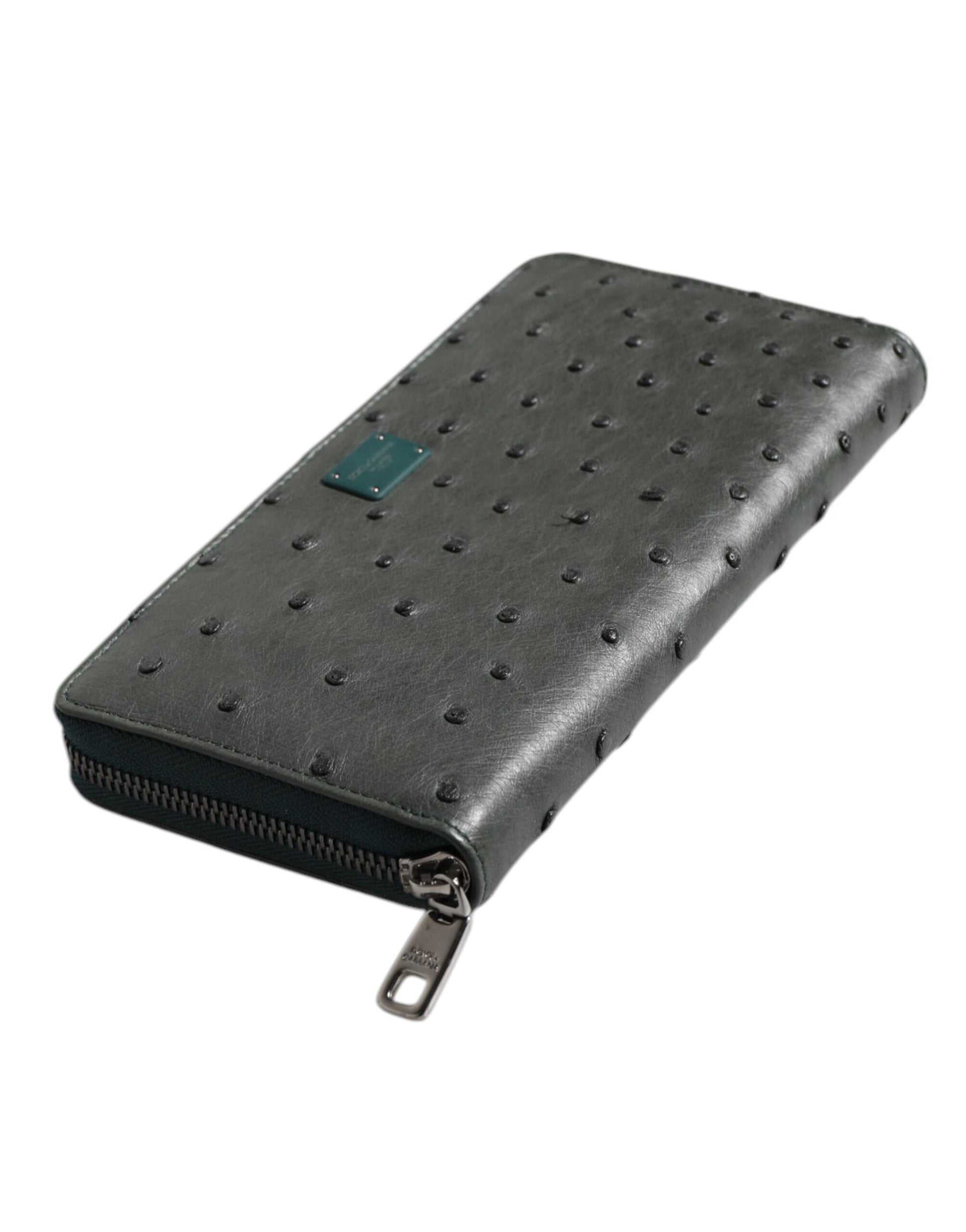 Dolce & Gabbana Green Ostrich Logo Plaque Zip Around Continental Wallet Curated Luxury Accessories by Orvyn