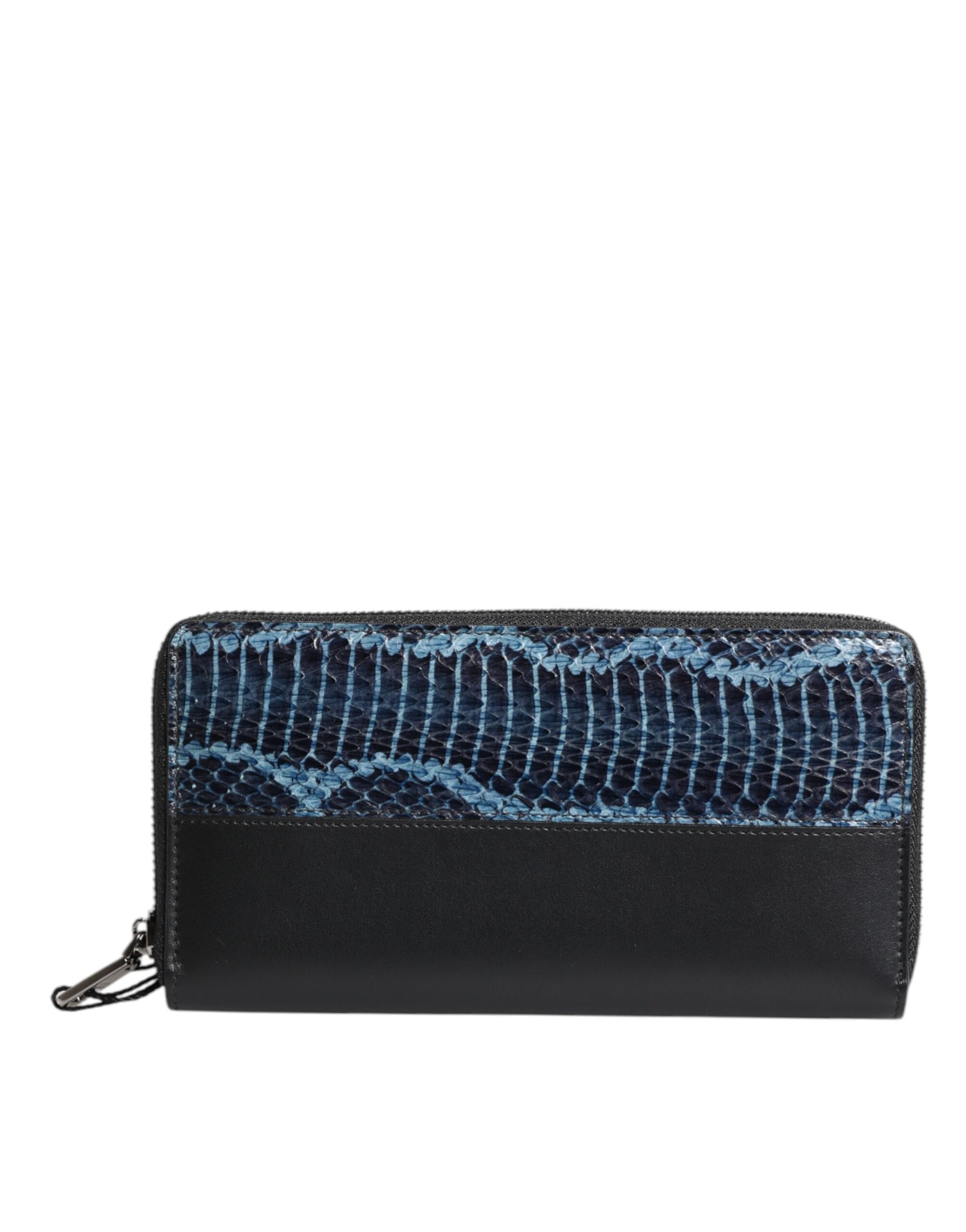 Dolce & Gabbana Black Blue Exotic Leather Embossed Continental Wallet Curated Luxury Accessories by Orvyn