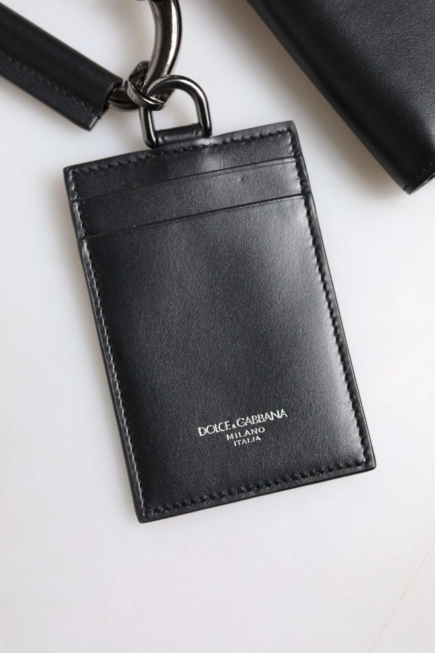 Dolce & Gabbana Black Leather Lanyard Zip Around Card Holder Wallet Curated Luxury Accessories by Orvyn