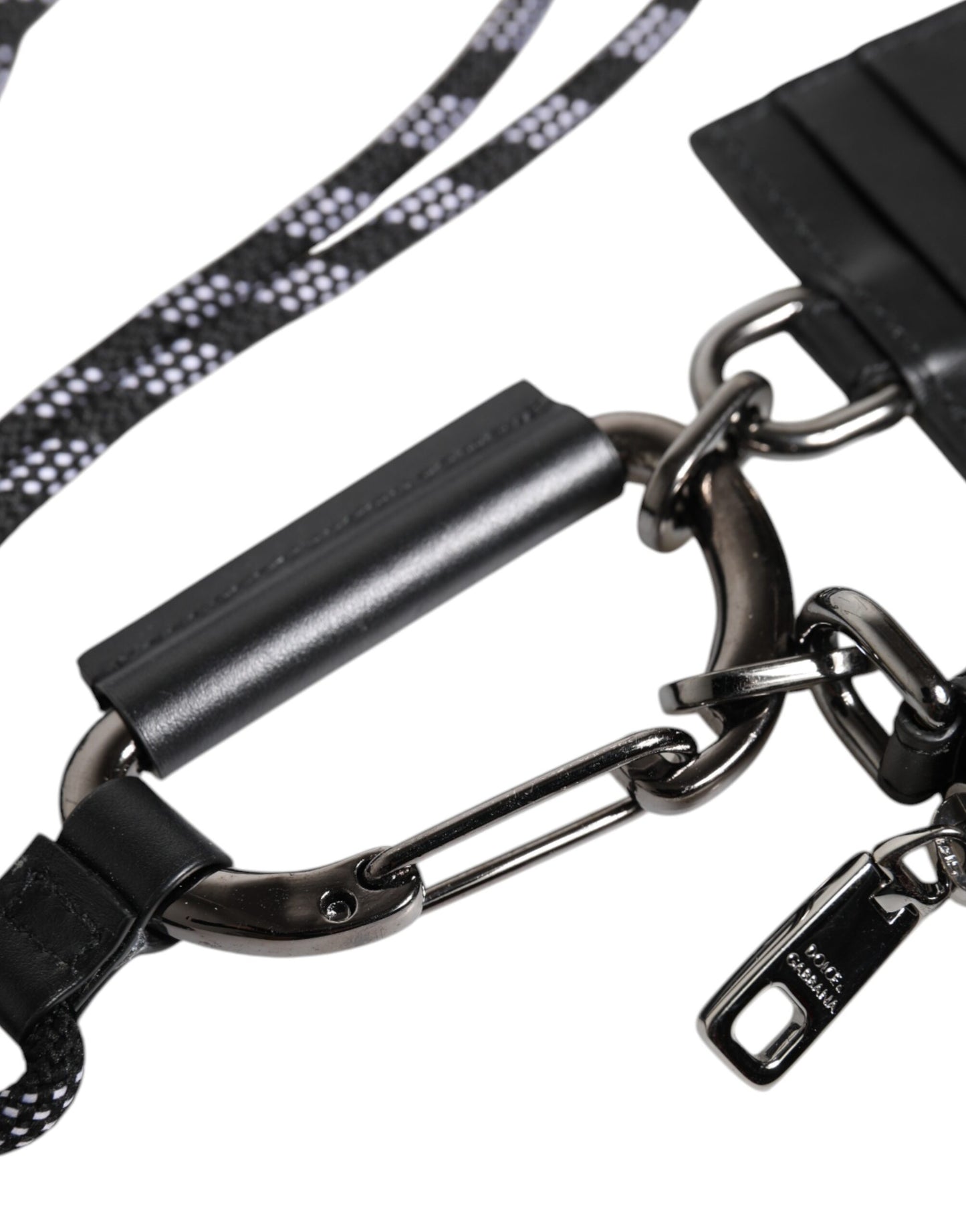 Dolce & Gabbana Black Leather Lanyard Zip Around Card Holder Wallet Curated Luxury Accessories by Orvyn