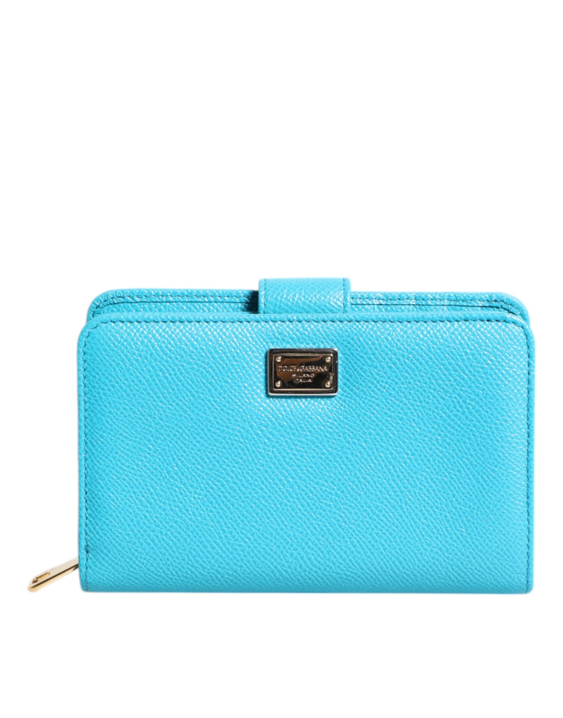 Dolce & Gabbana Light Blue Leather Bifold Continental Clutch Wallet Curated Luxury Accessories by Orvyn