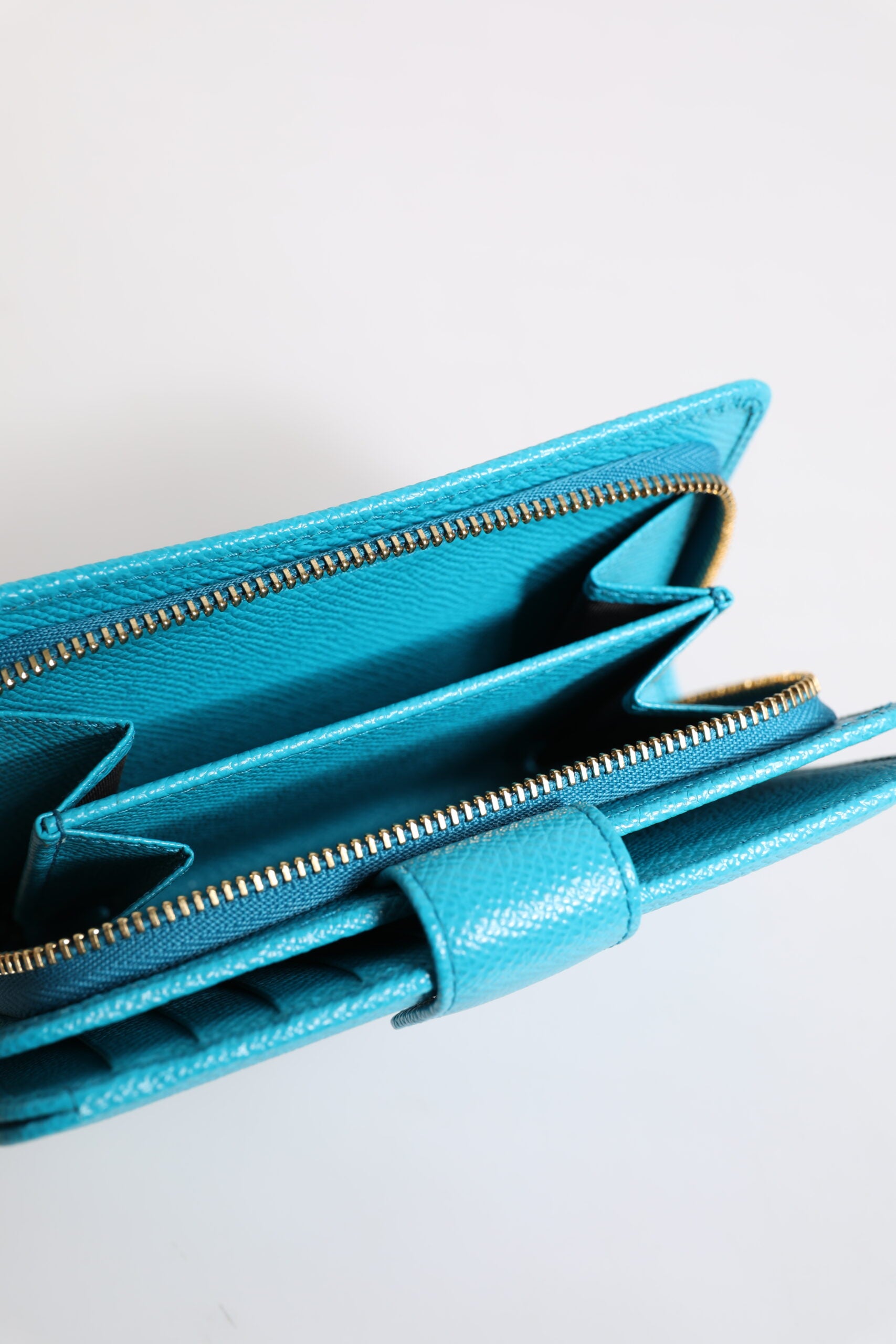 Dolce & Gabbana Light Blue Leather Bifold Continental Clutch Wallet Curated Luxury Accessories by Orvyn
