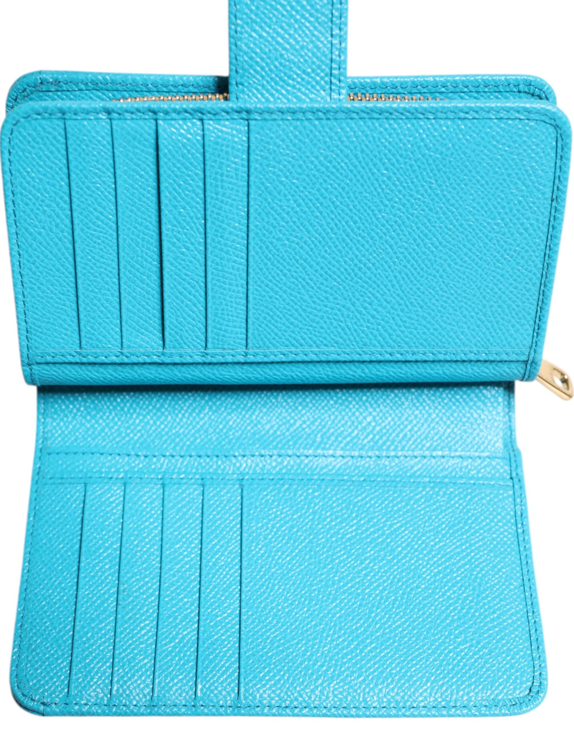 Dolce & Gabbana Light Blue Leather Bifold Continental Clutch Wallet Curated Luxury Accessories by Orvyn