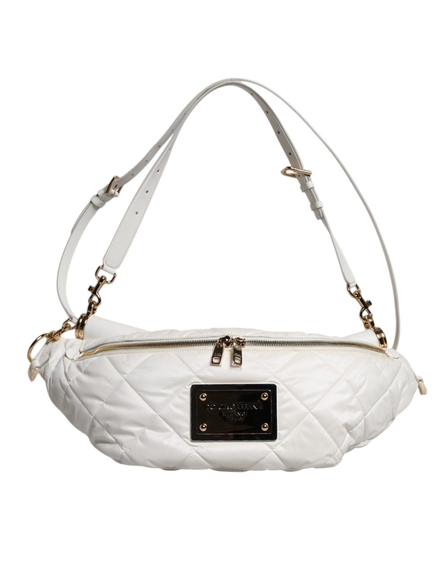 Dolce & Gabbana White Quilted Logo Plaque Belt Waist Fanny Pack Bag Curated Luxury Accessories by Orvyn
