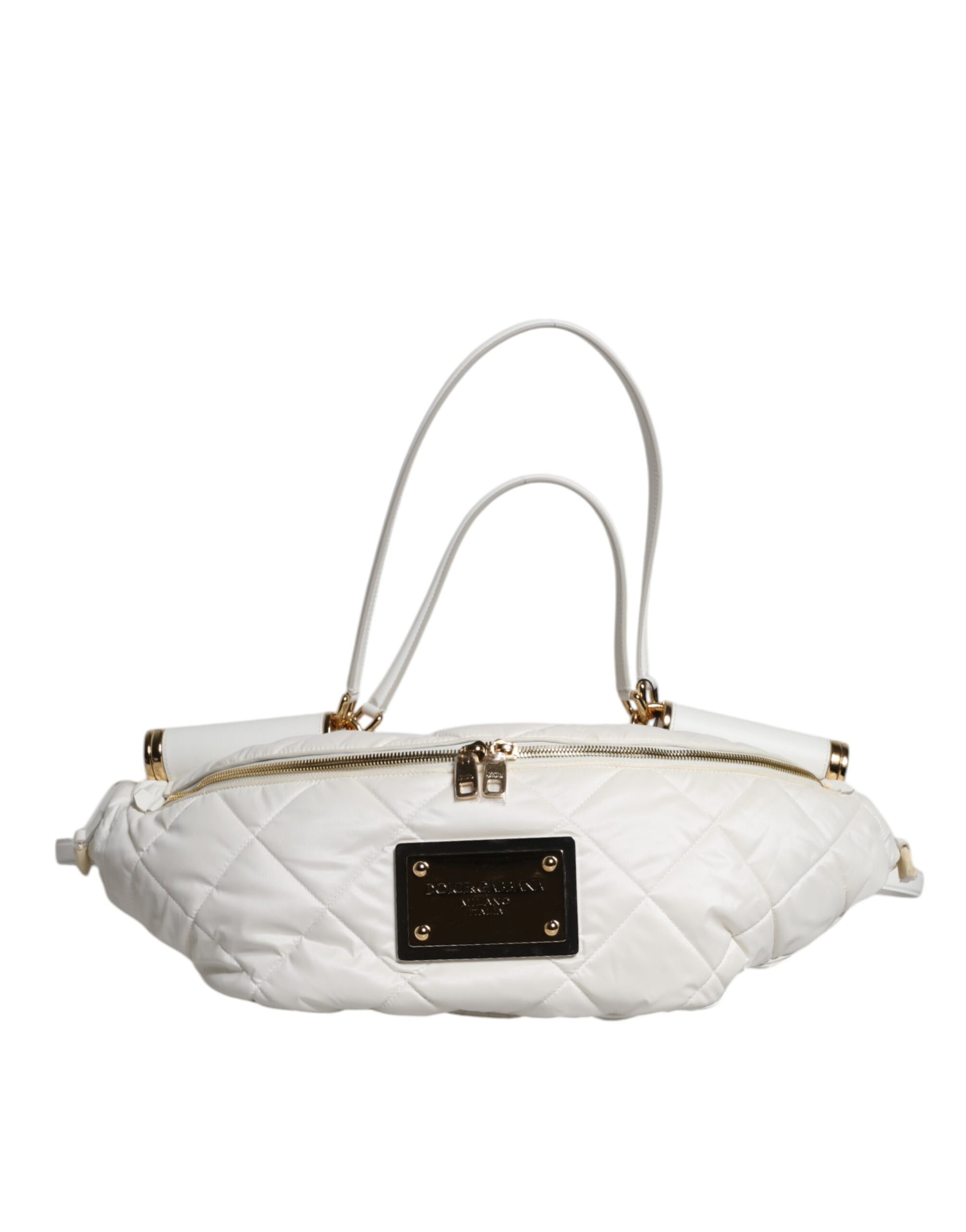 Dolce & Gabbana White Quilted Logo Plaque Belt Waist Fanny Pack Bag Curated Luxury Accessories by Orvyn