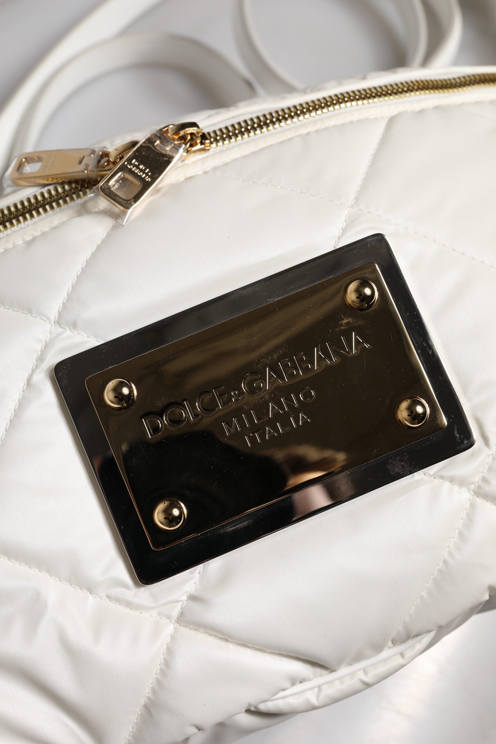 Dolce & Gabbana White Quilted Logo Plaque Belt Waist Fanny Pack Bag Curated Luxury Accessories by Orvyn