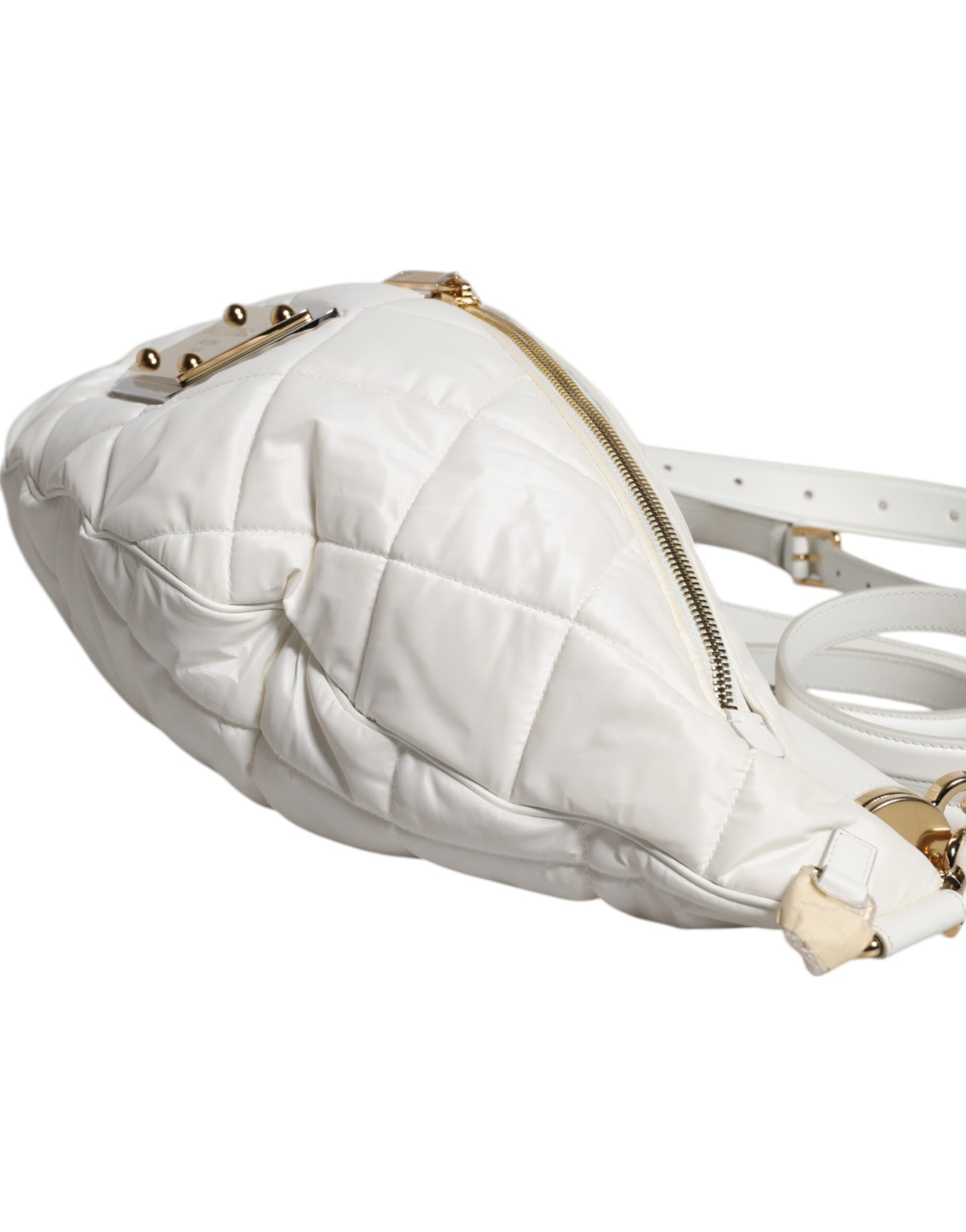 Dolce & Gabbana White Quilted Logo Plaque Belt Waist Fanny Pack Bag Curated Luxury Accessories by Orvyn