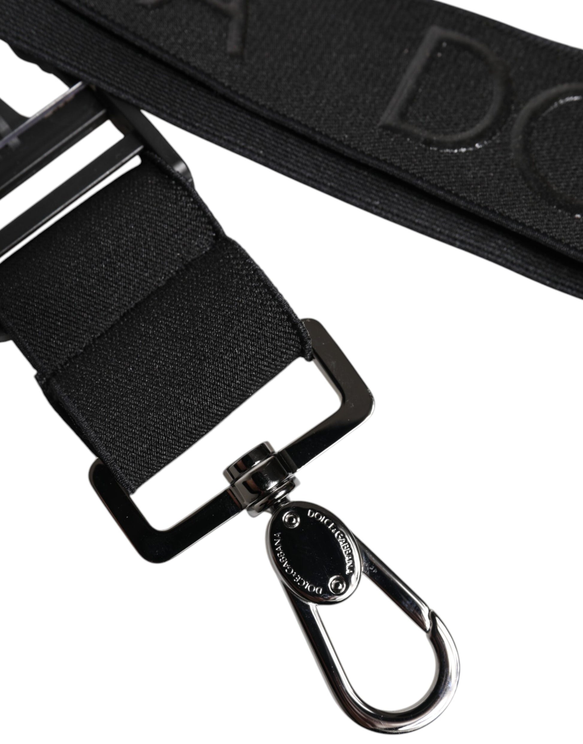 Dolce & Gabbana Black Stretch Polyester Rubberised DG Logo Keychain schwarz