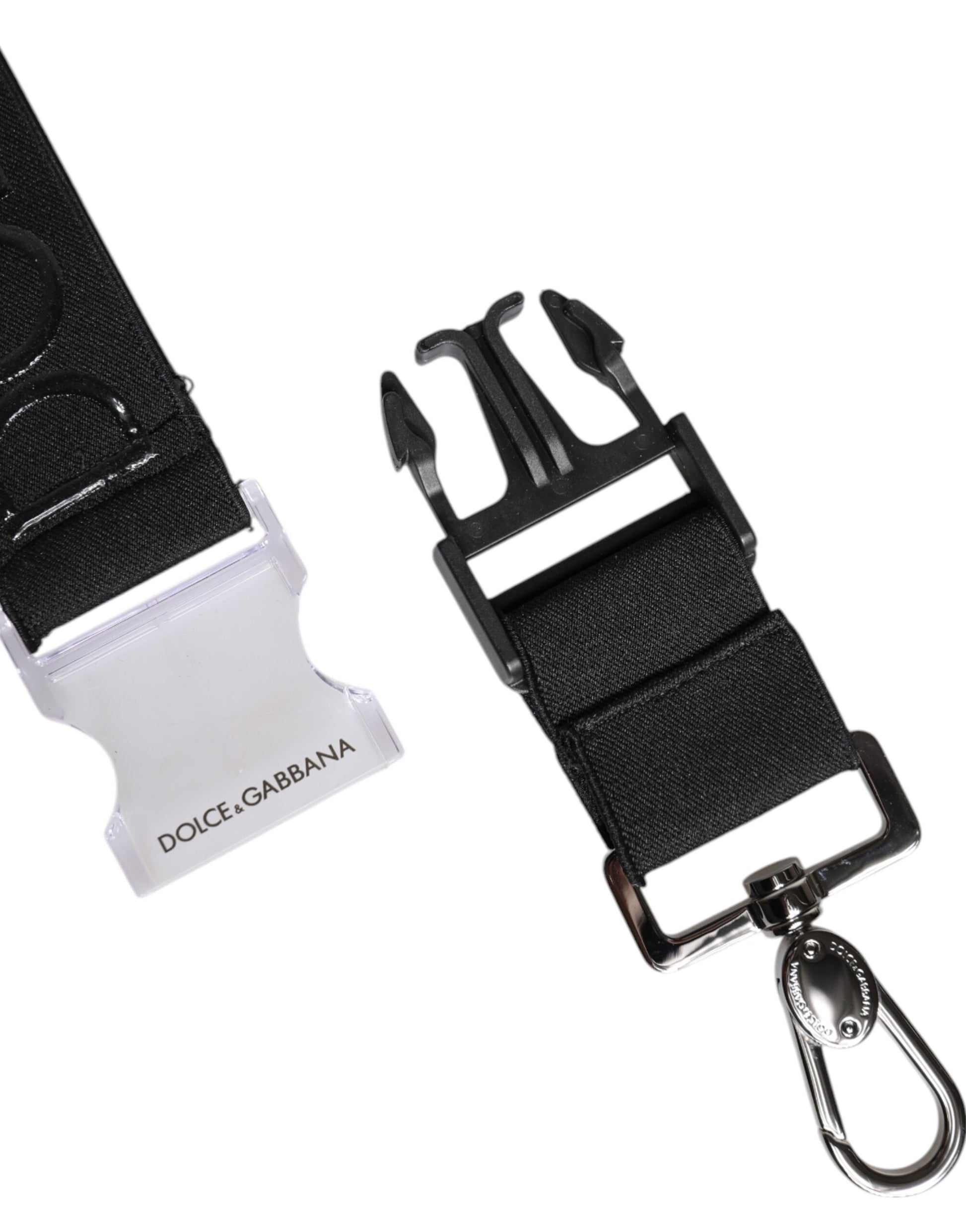 Dolce & Gabbana Black Stretch Polyester Rubberised DG Logo Keychain schwarz