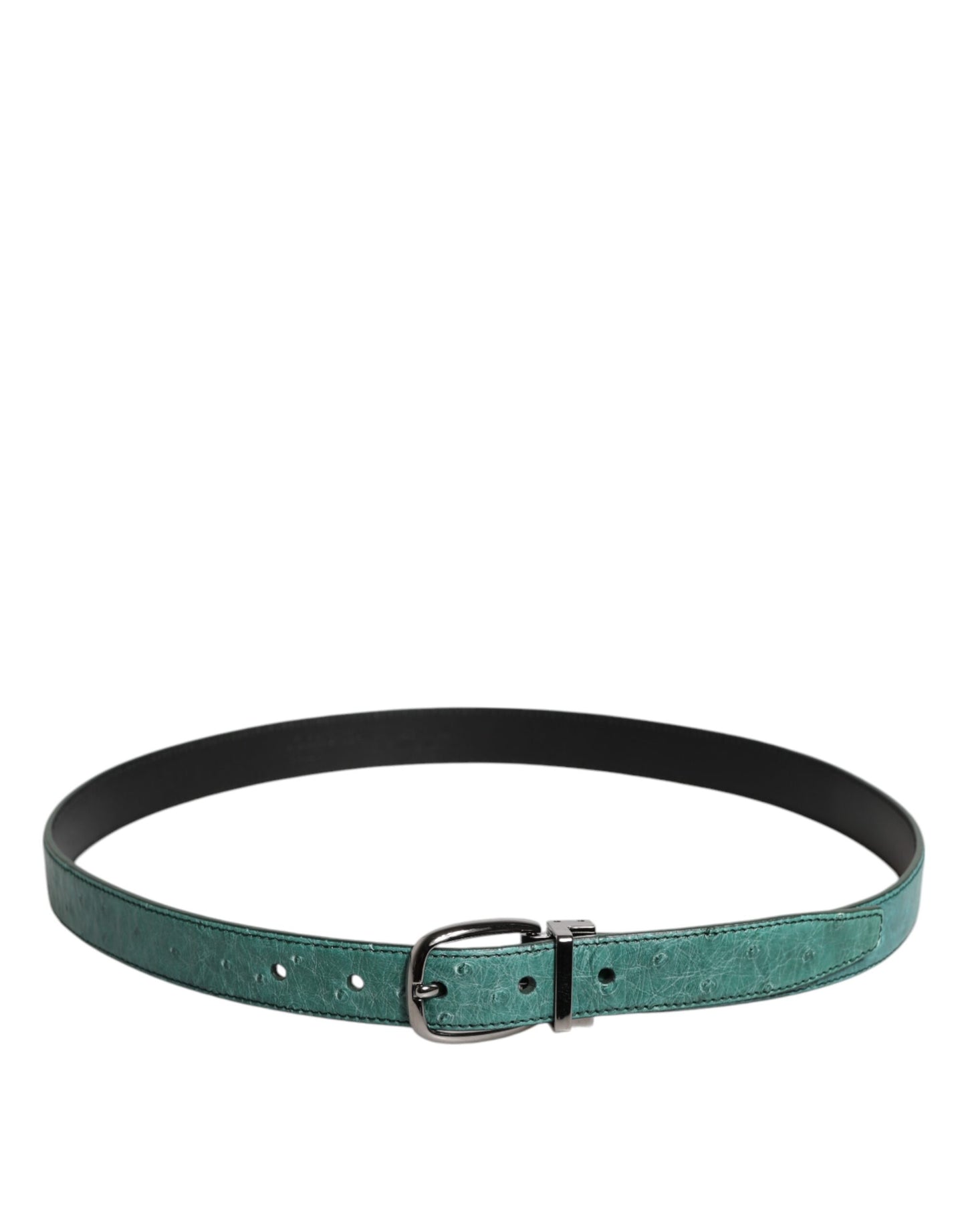 Dolce & Gabbana Green Ostrich Leather Silver Metal Buckle Belt Curated Luxury Accessories by Orvyn