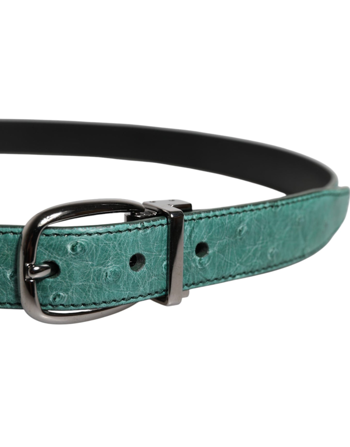 Dolce & Gabbana Green Ostrich Leather Silver Metal Buckle Belt Curated Luxury Accessories by Orvyn