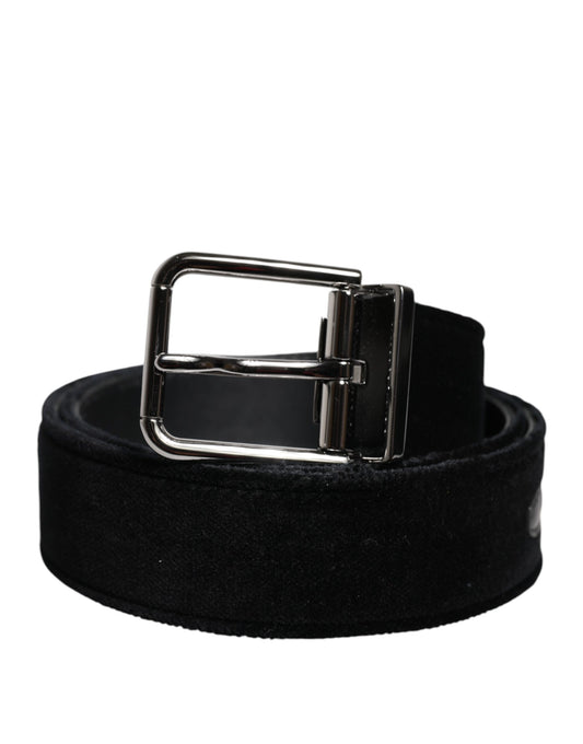Dolce & Gabbana Black Cotton Silver Tone Metal Buckle Belt schwarz