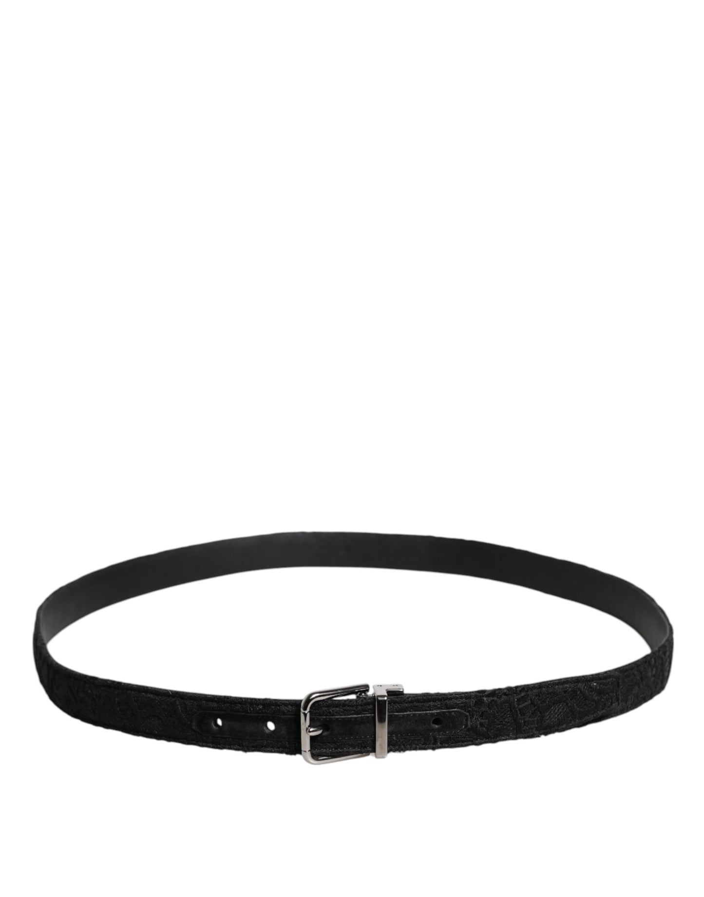 Dolce & Gabbana Black Cotton Blend Silver Metal Buckle Belt Curated Luxury Accessories by Orvyn