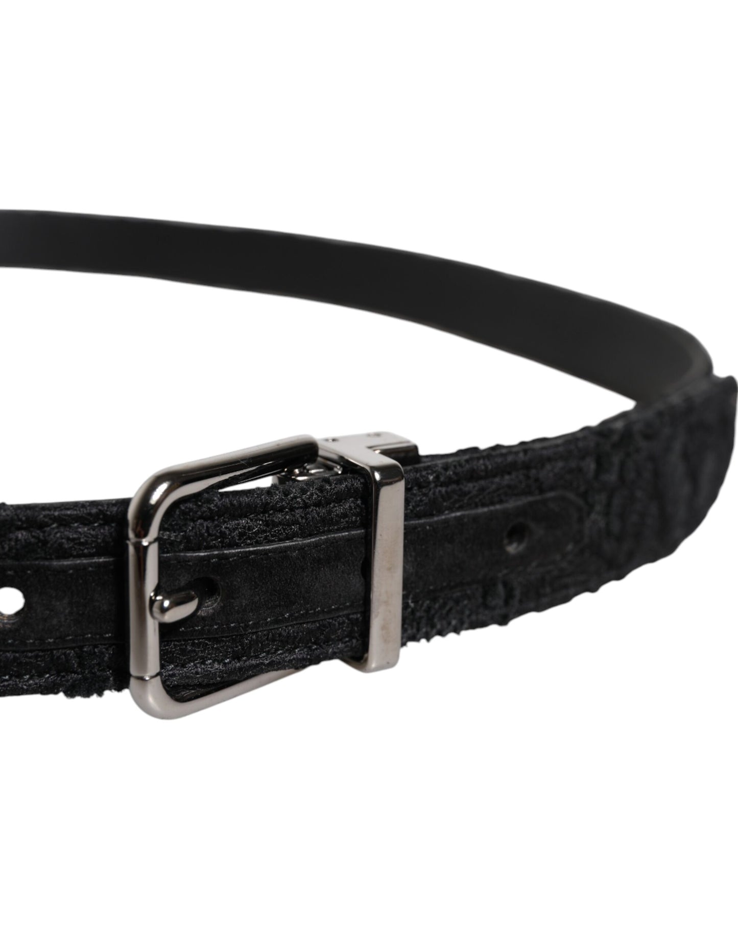 Dolce & Gabbana Black Cotton Blend Silver Metal Buckle Belt Curated Luxury Accessories by Orvyn