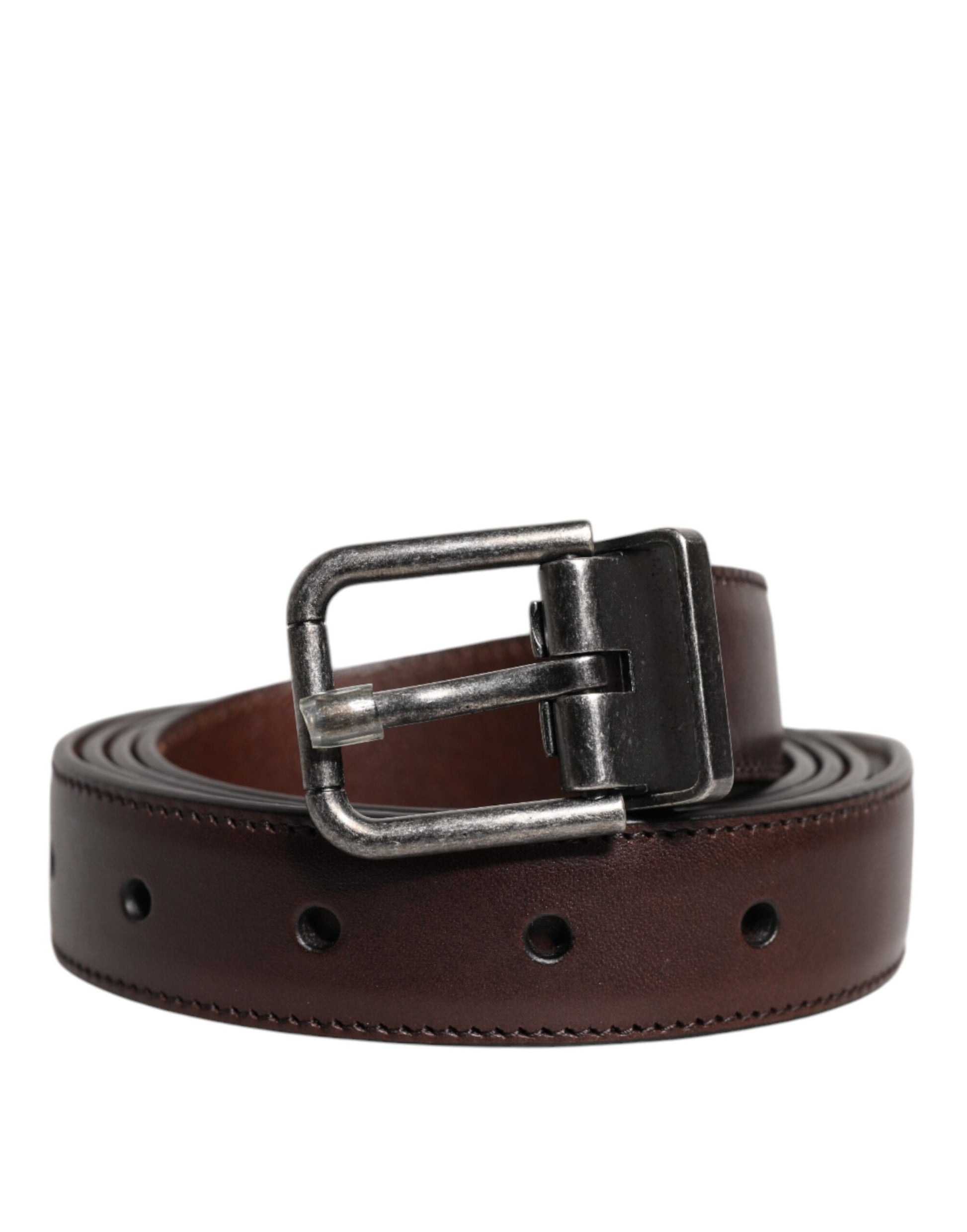 Dolce & Gabbana Brown Leather Silver Metal Buckle Belt Curated Luxury Accessories by Orvyn