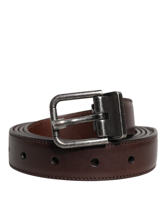 Dolce & Gabbana Brown Leather Silver Metal Buckle Belt Curated Luxury Accessories by Orvyn