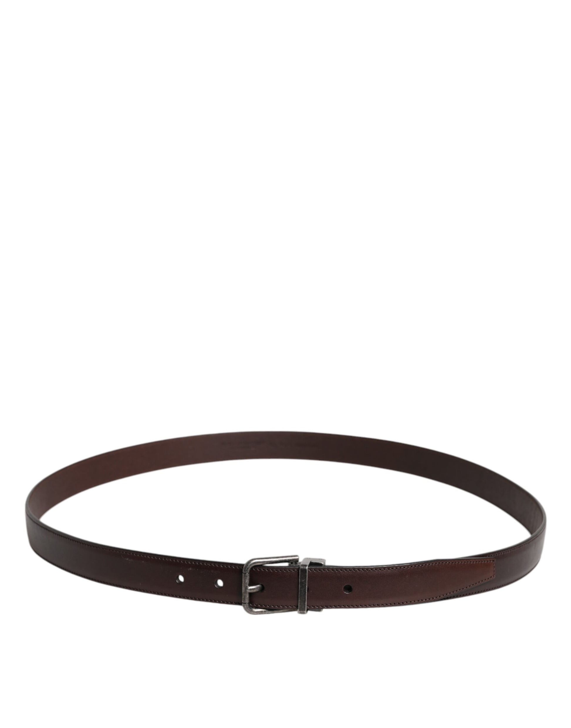 Dolce & Gabbana Brown Leather Silver Metal Buckle Belt Curated Luxury Accessories by Orvyn