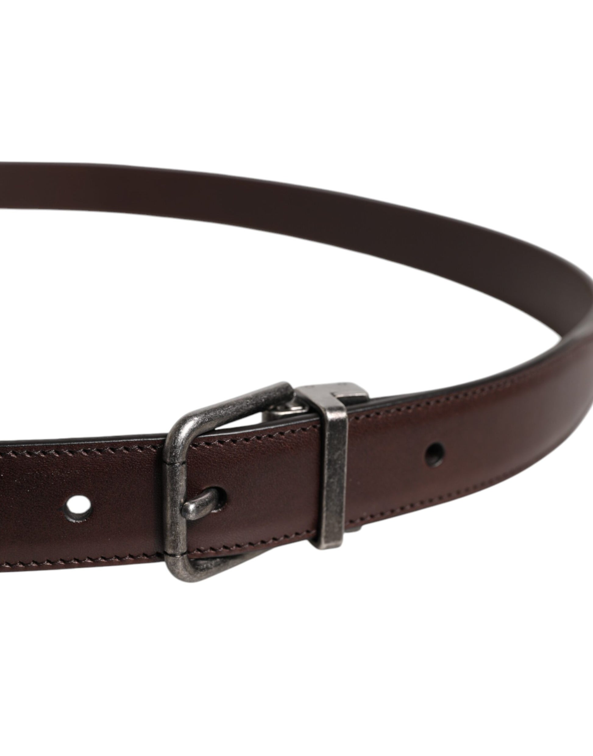 Dolce & Gabbana Brown Leather Silver Metal Buckle Belt Curated Luxury Accessories by Orvyn