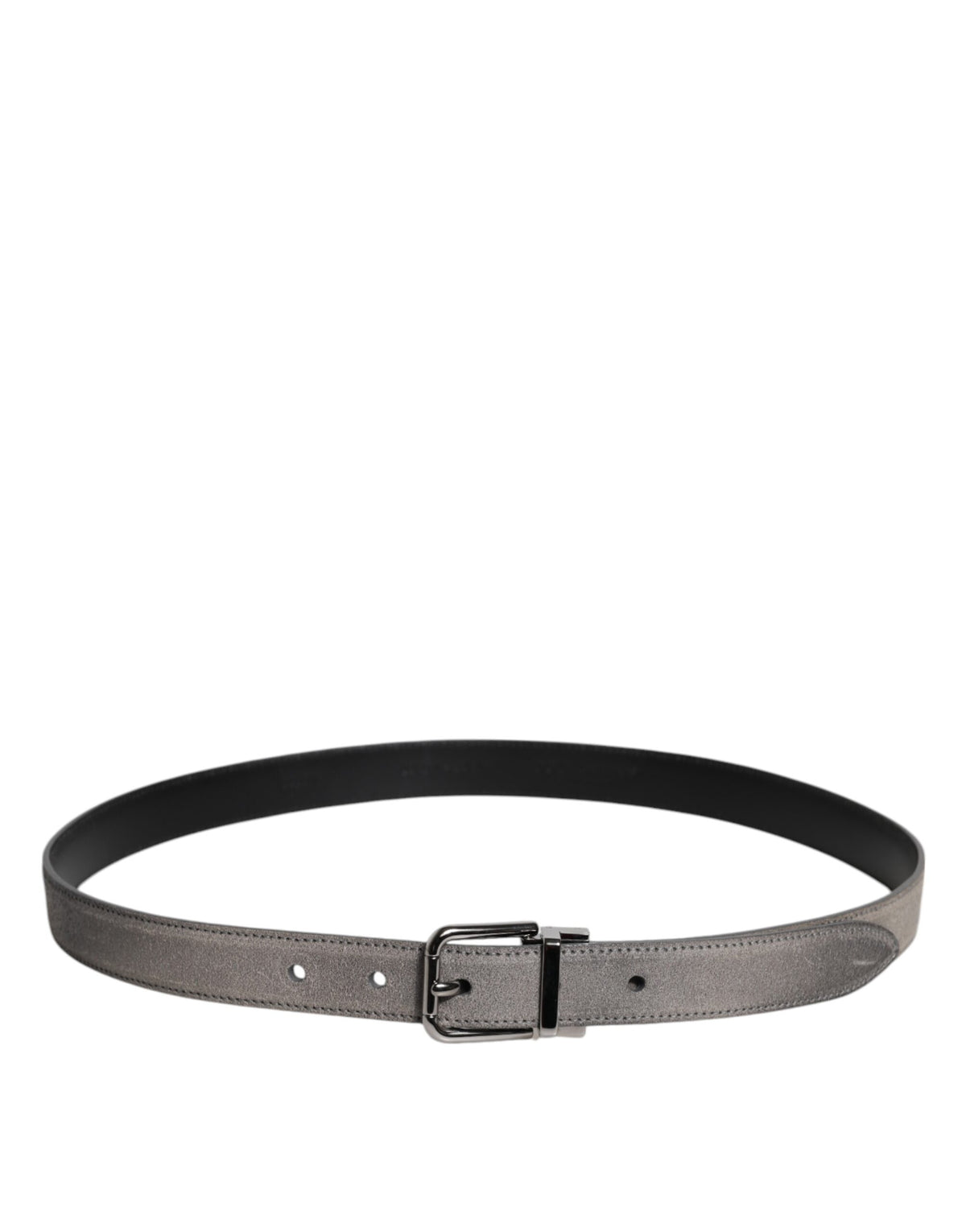 Dolce & Gabbana Gray Leather Silver Tone Metal Buckle Belt grau