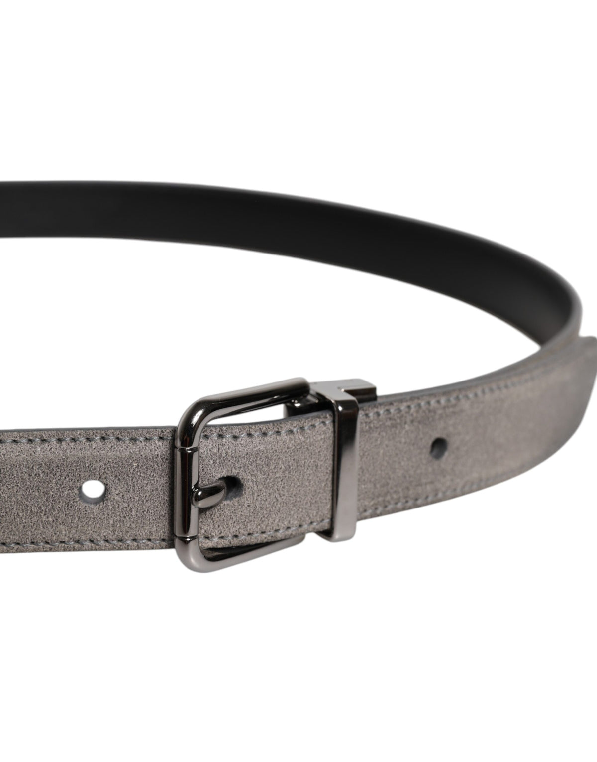 Dolce & Gabbana Gray Leather Silver Tone Metal Buckle Belt grau