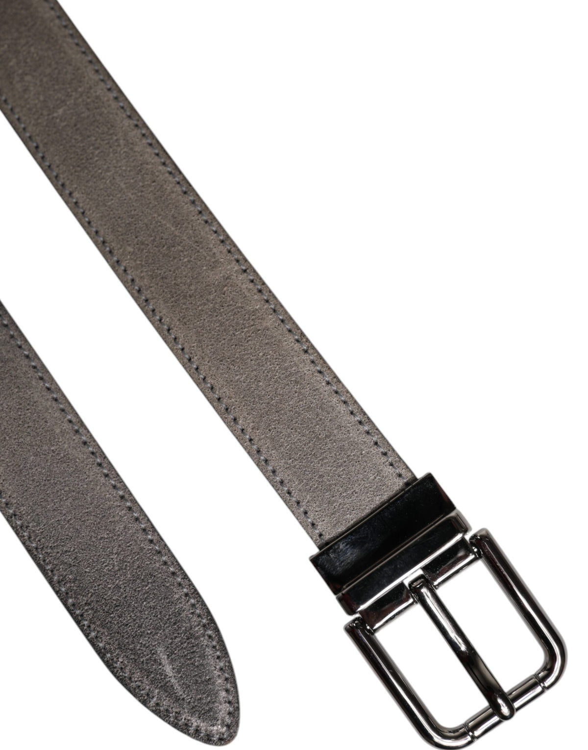 Dolce & Gabbana Gray Leather Silver Tone Metal Buckle Belt grau