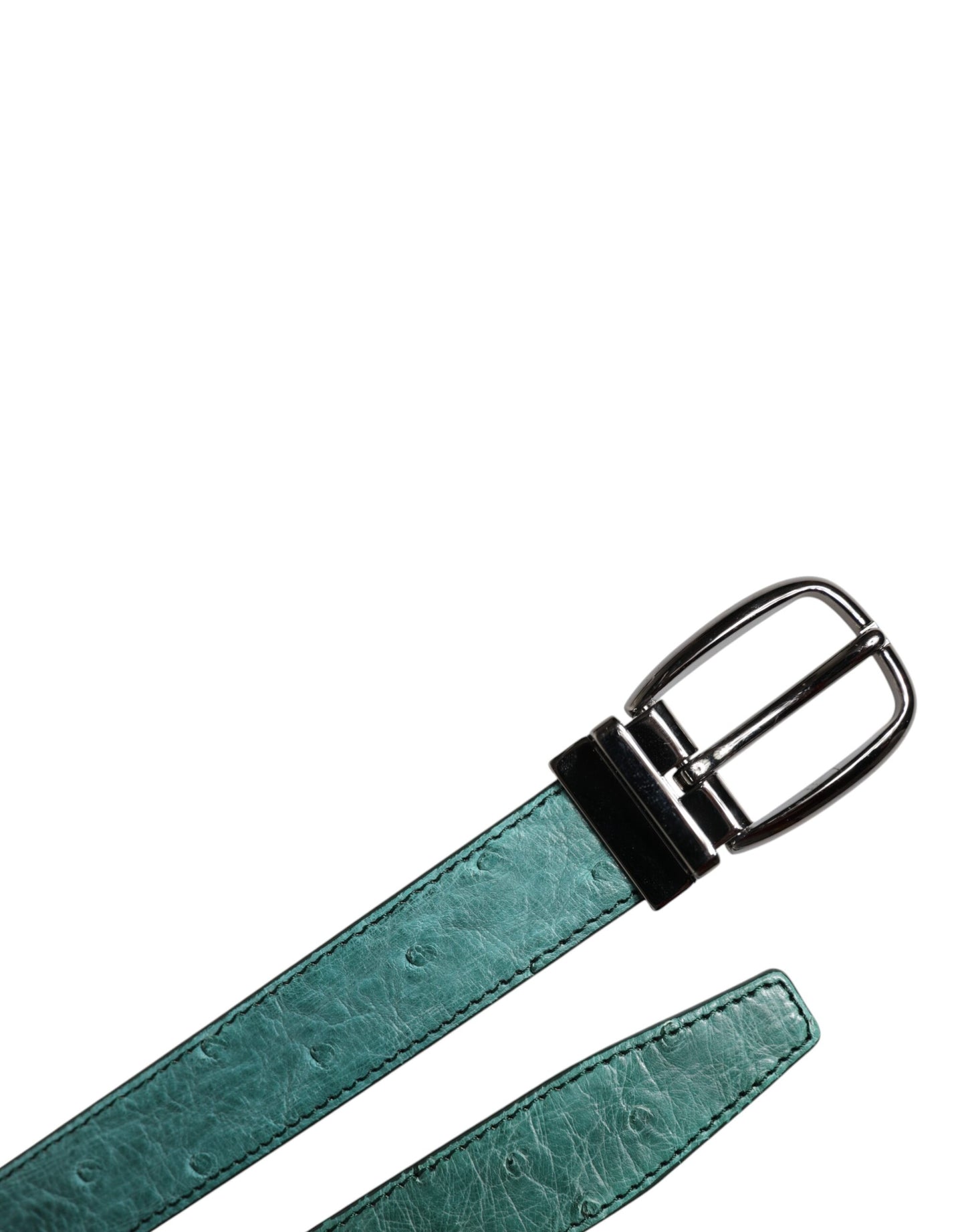 Dolce & Gabbana Green Leather Silver Tone Metal Buckle Belt Curated Luxury Accessories by Orvyn