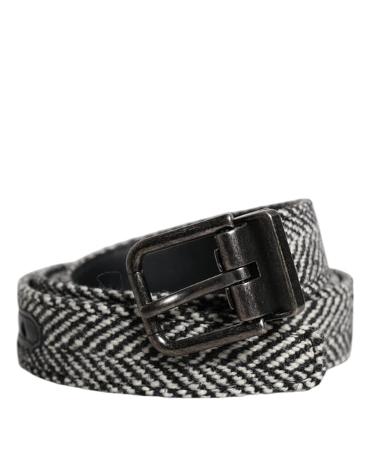 Dolce & Gabbana Black White Silver Tone Metal Buckle Belt schwarz