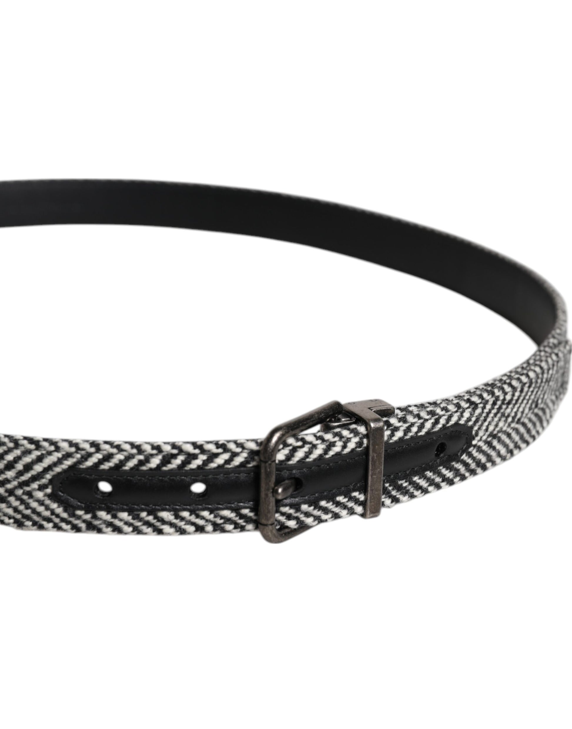 Dolce & Gabbana Black White Silver Tone Metal Buckle Belt schwarz