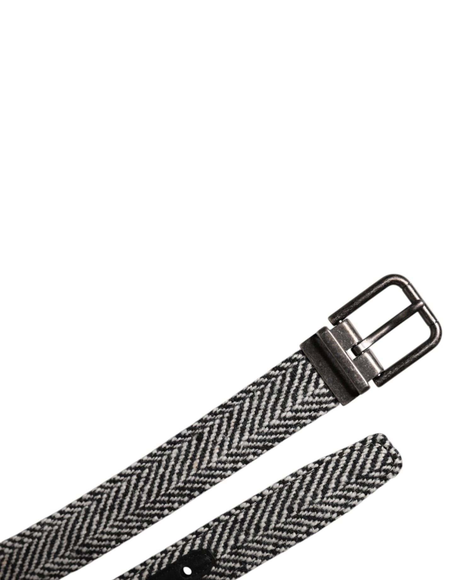 Dolce & Gabbana Black White Silver Tone Metal Buckle Belt schwarz
