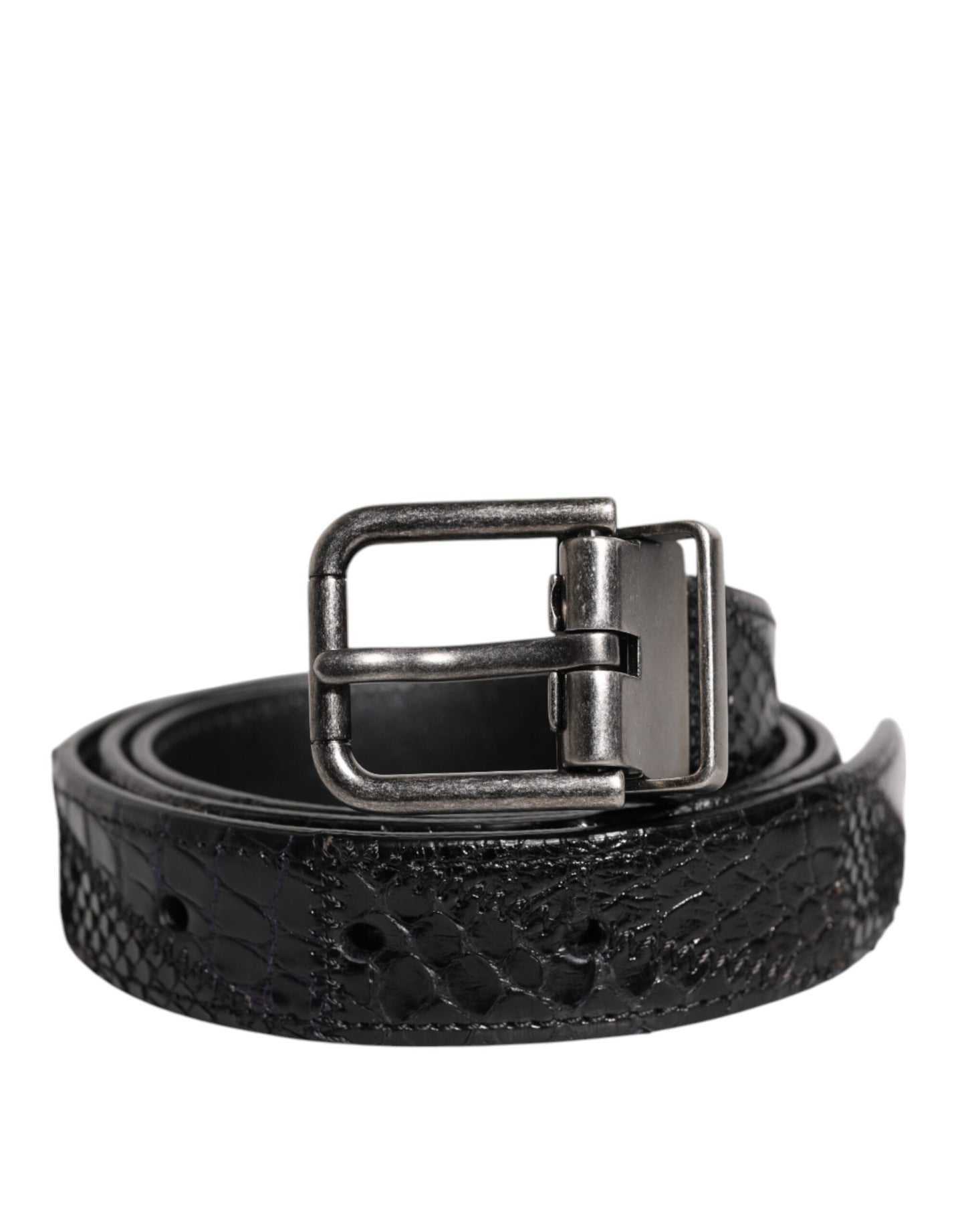 Dolce & Gabbana Black Exotic Leather Metal Logo Buckle Belt Curated Luxury Accessories by Orvyn