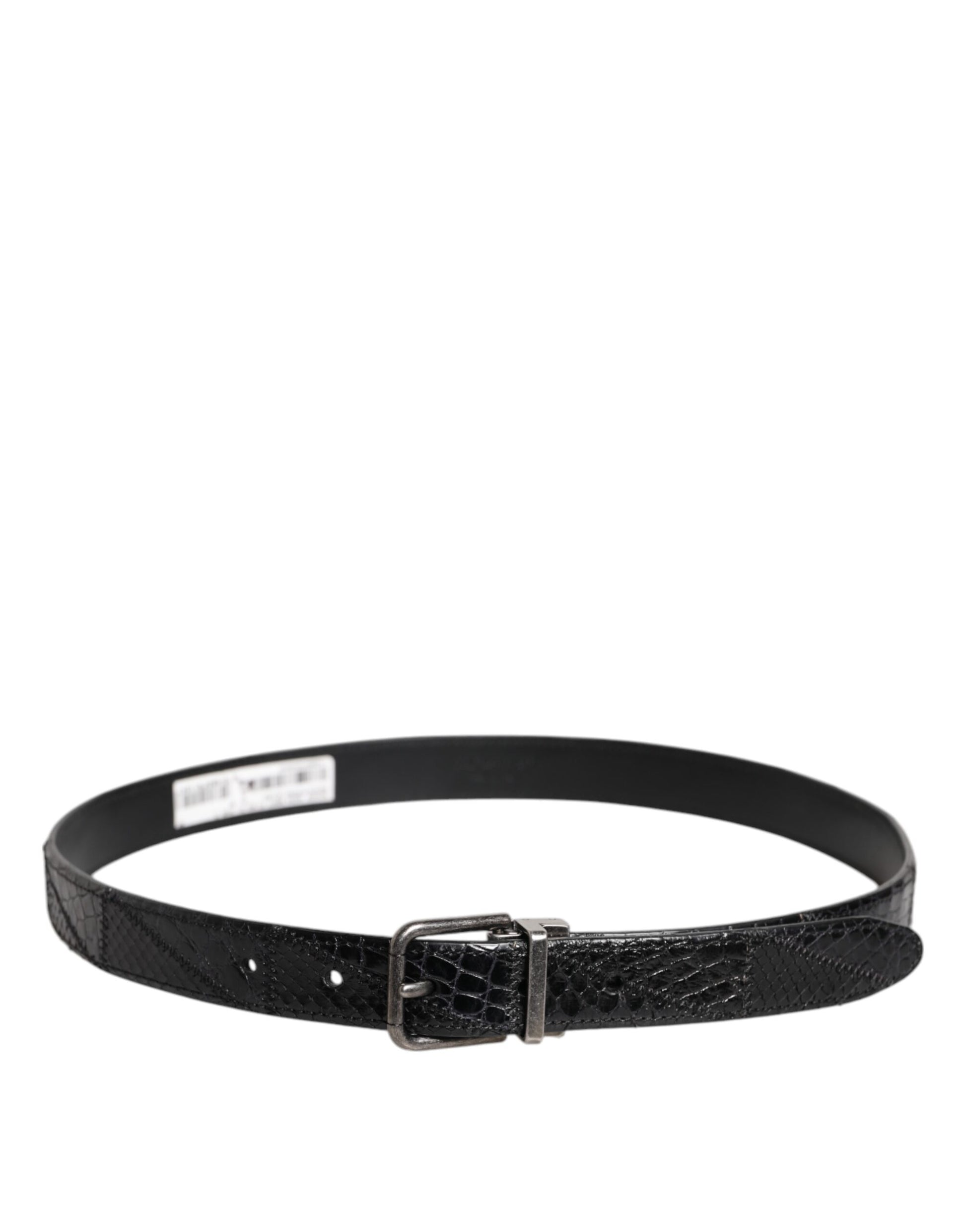 Dolce & Gabbana Black Exotic Leather Metal Logo Buckle Belt Curated Luxury Accessories by Orvyn