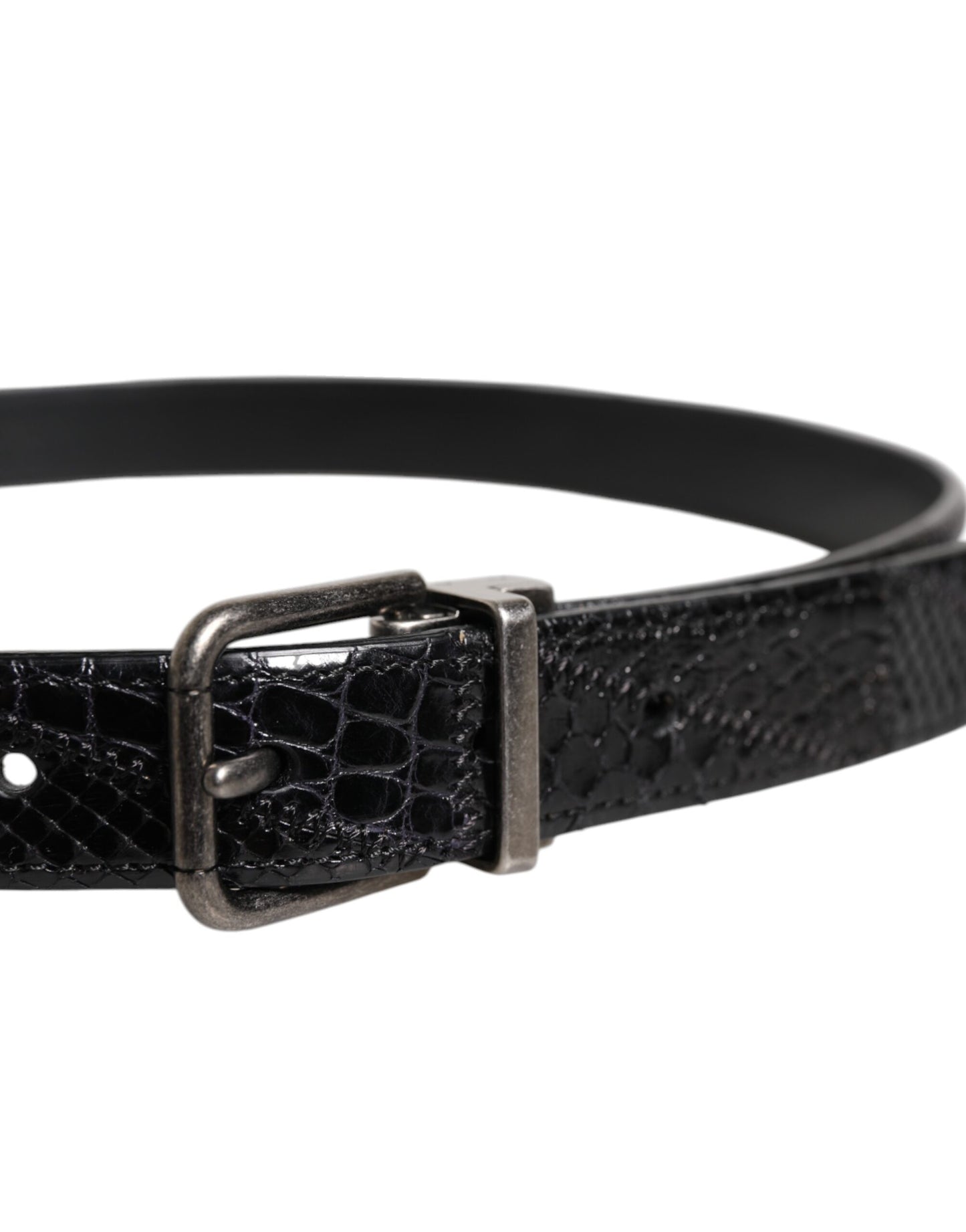 Dolce & Gabbana Black Exotic Leather Metal Logo Buckle Belt Curated Luxury Accessories by Orvyn
