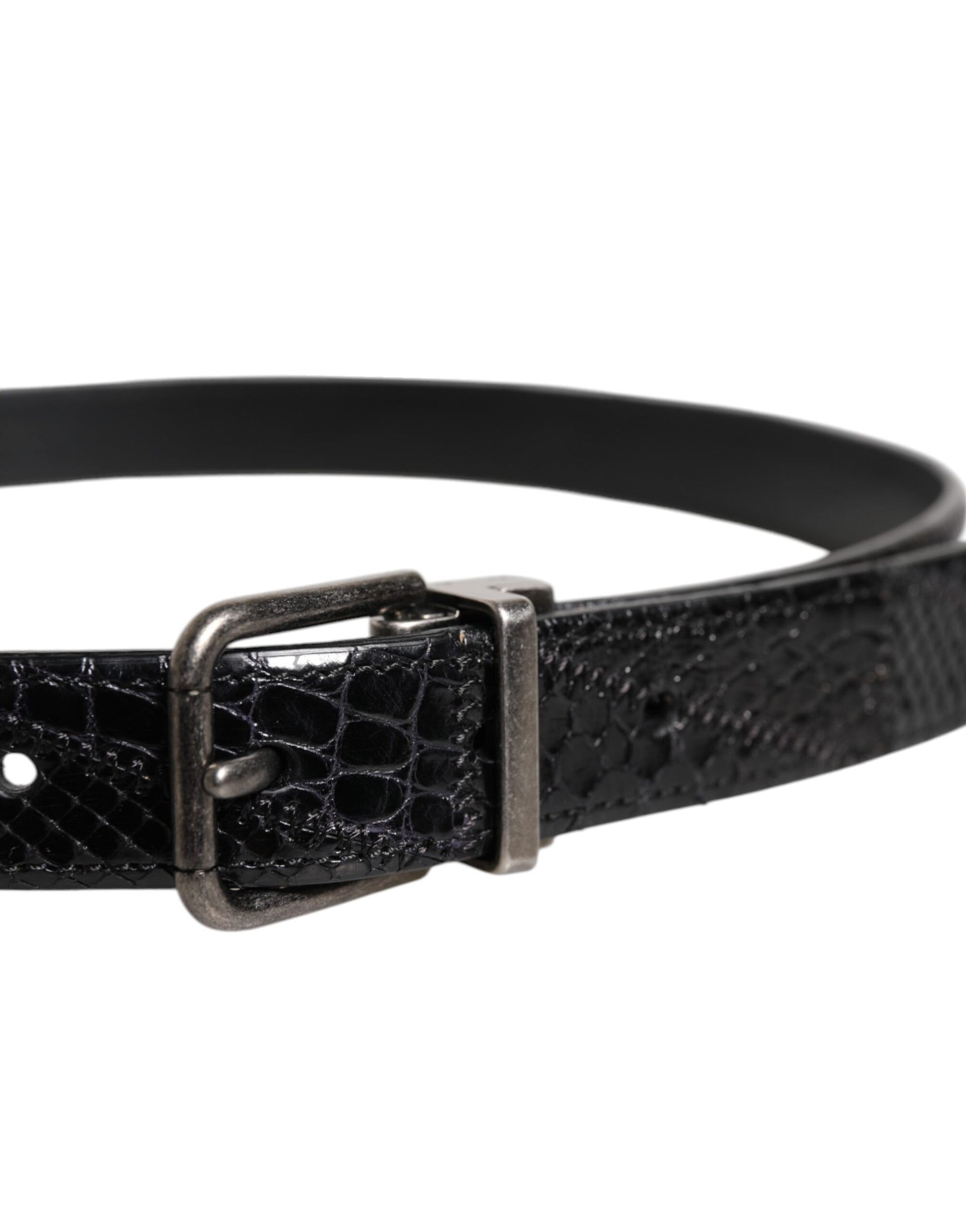 Dolce & Gabbana Black Exotic Leather Metal Logo Buckle Belt Curated Luxury Accessories by Orvyn
