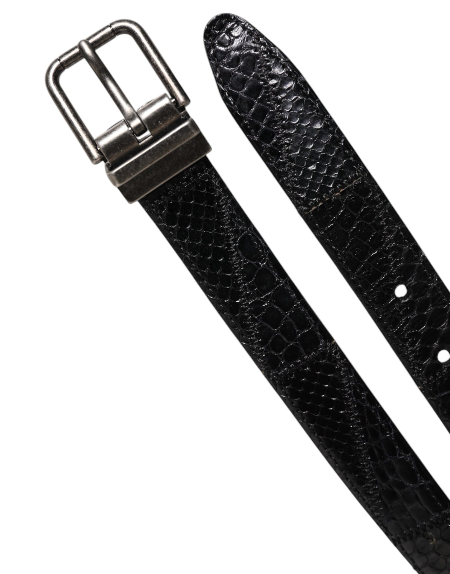Dolce & Gabbana Black Exotic Leather Metal Logo Buckle Belt Curated Luxury Accessories by Orvyn