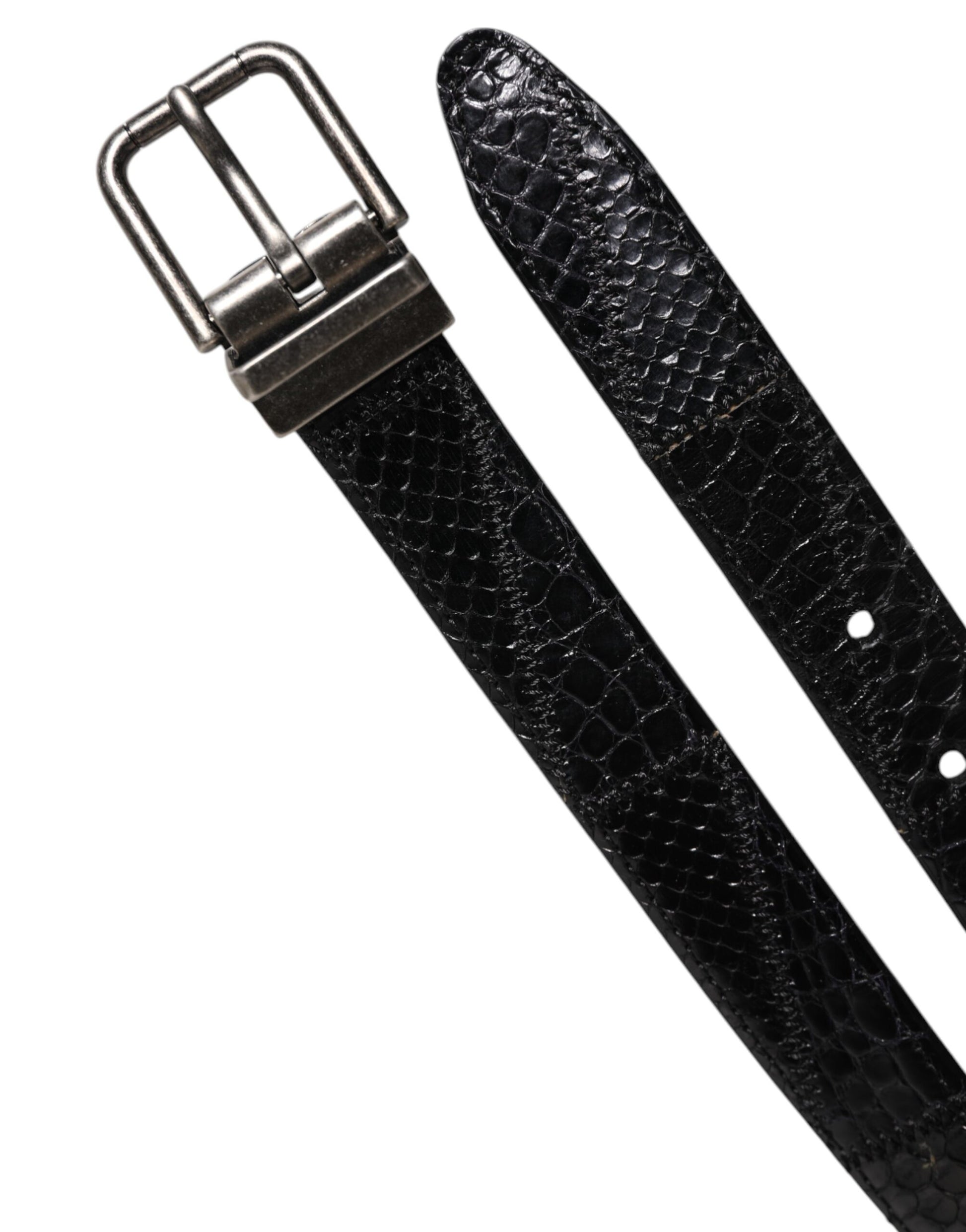 Dolce & Gabbana Black Exotic Leather Metal Logo Buckle Belt Curated Luxury Accessories by Orvyn