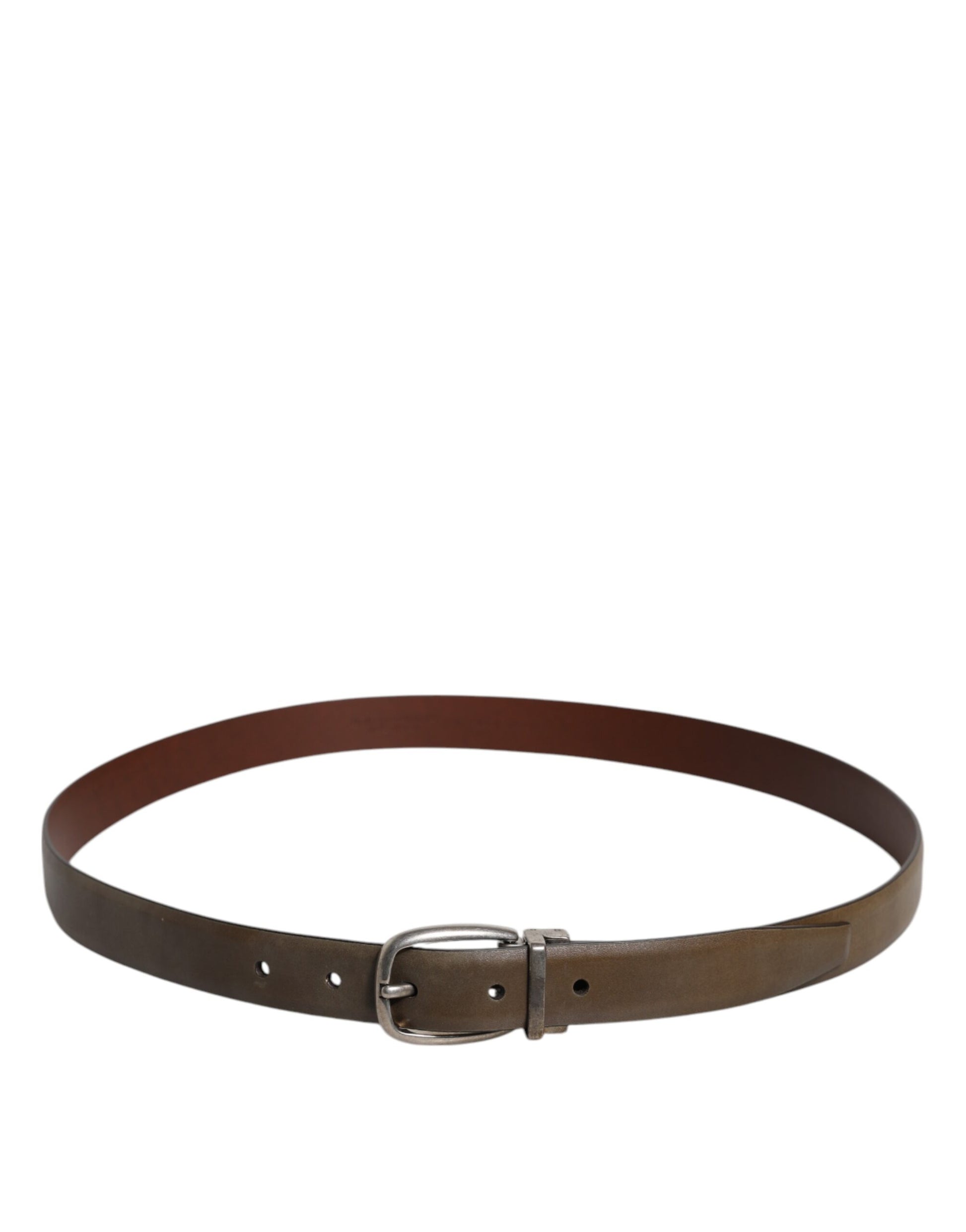 Dolce & Gabbana Brown Leather Classic Metal Logo Buckle Belt braun
