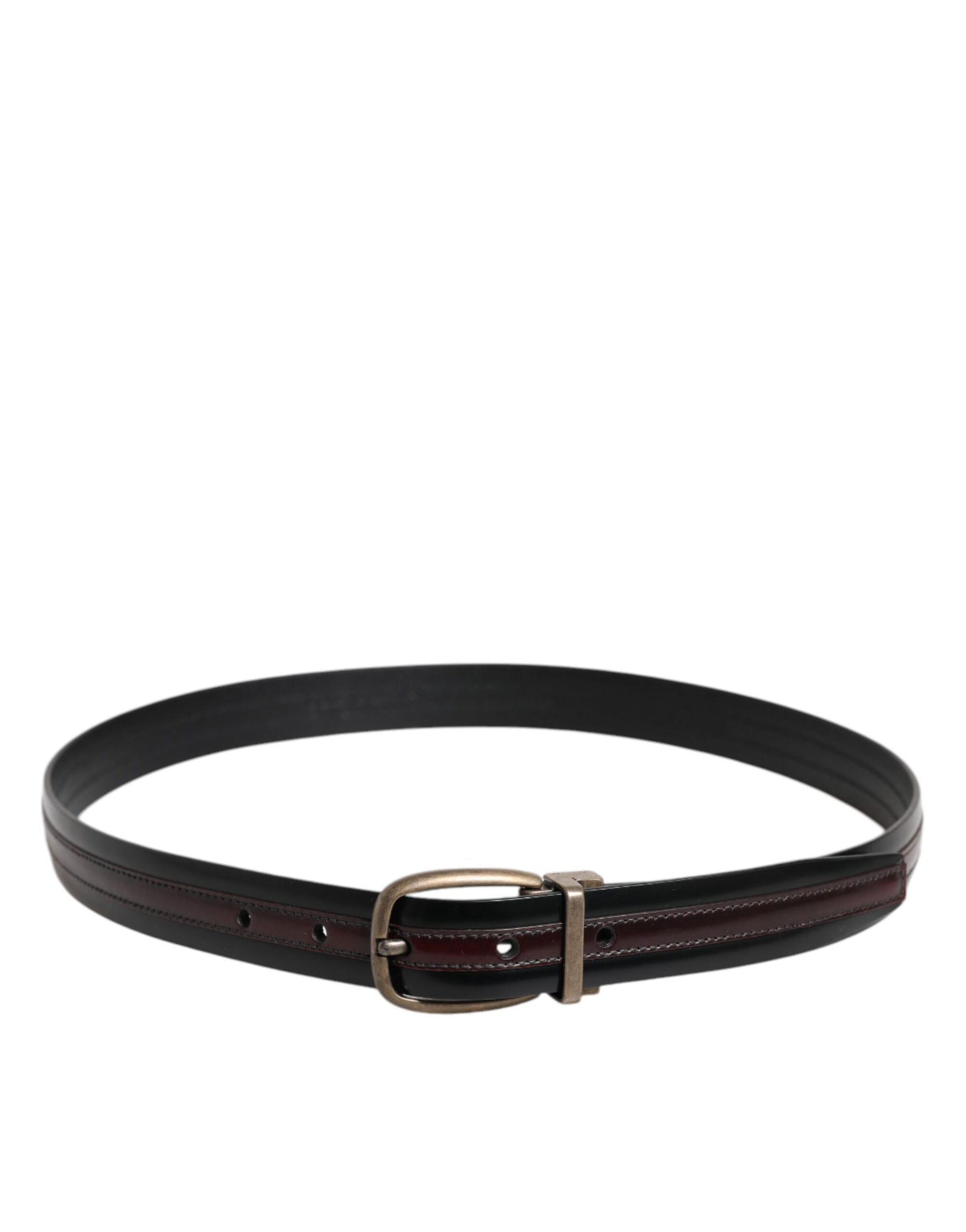 Dolce & Gabbana Black Burgundy Calfskin Metal Logo Buckle Belt schwarz