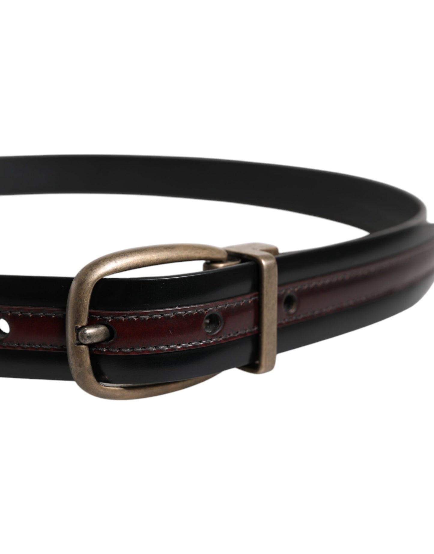 Dolce & Gabbana Black Burgundy Calfskin Metal Logo Buckle Belt schwarz