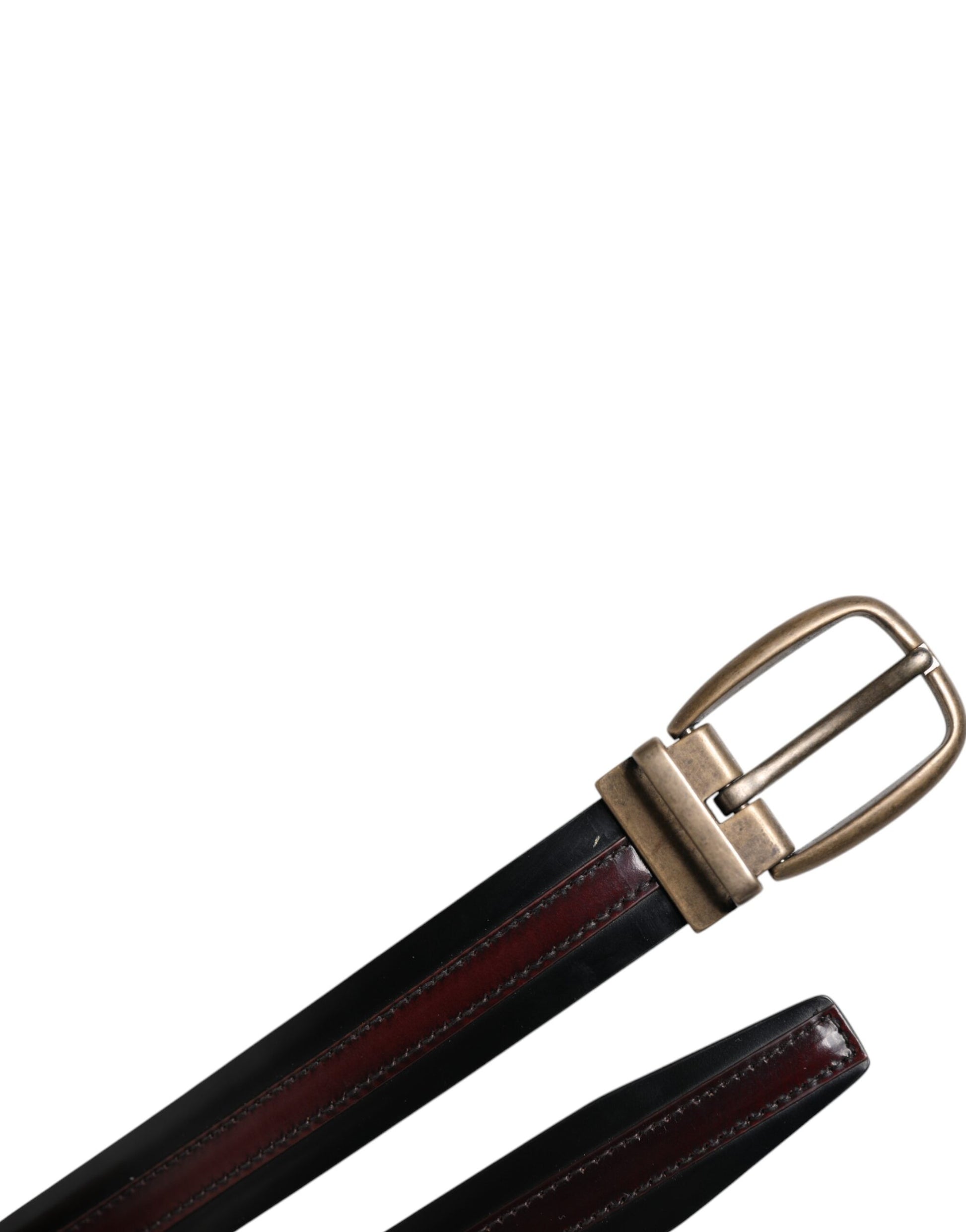 Dolce & Gabbana Black Burgundy Calfskin Metal Logo Buckle Belt schwarz