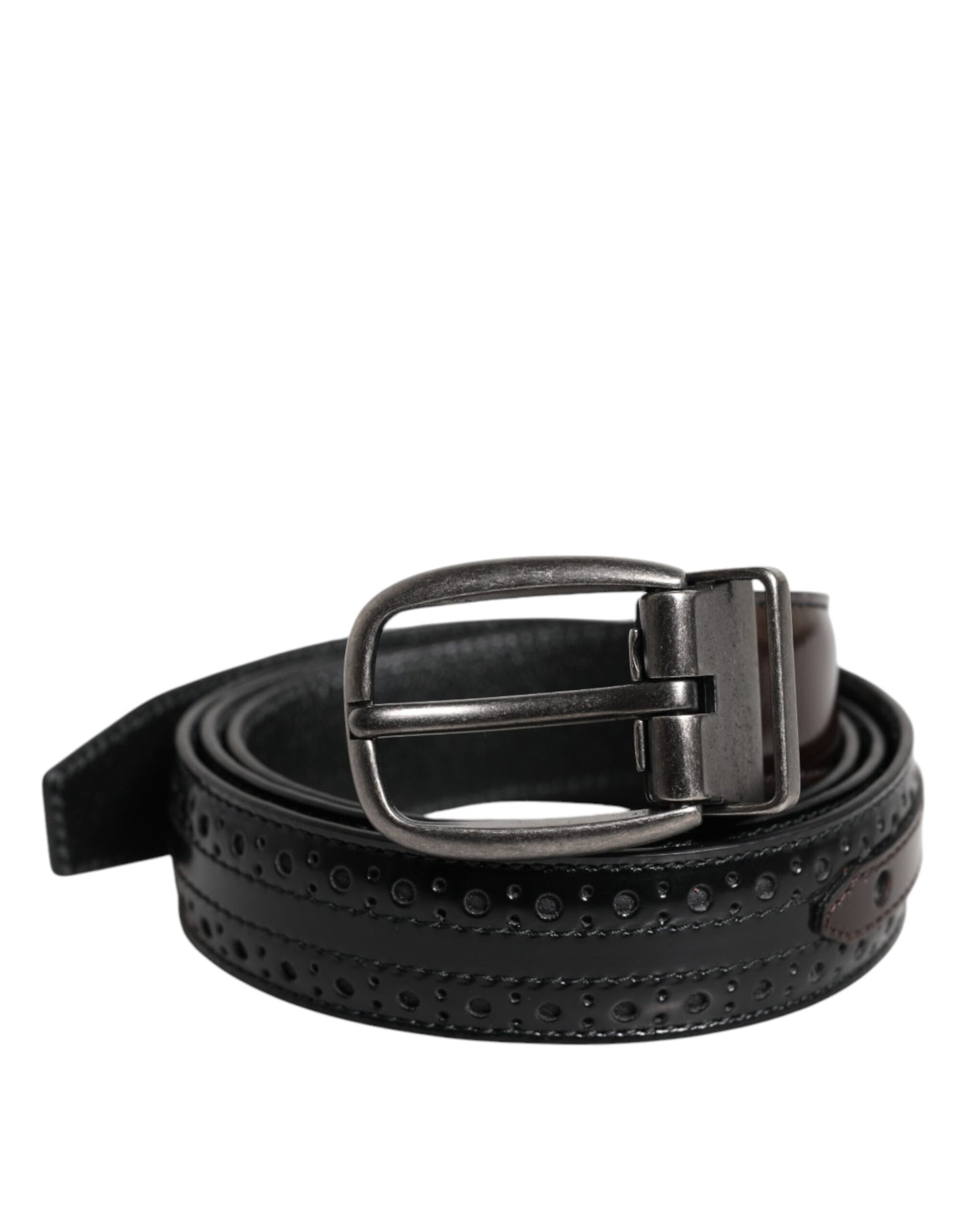 Dolce & Gabbana Black Brown Leather Classic Metal Buckle Belt schwarz
