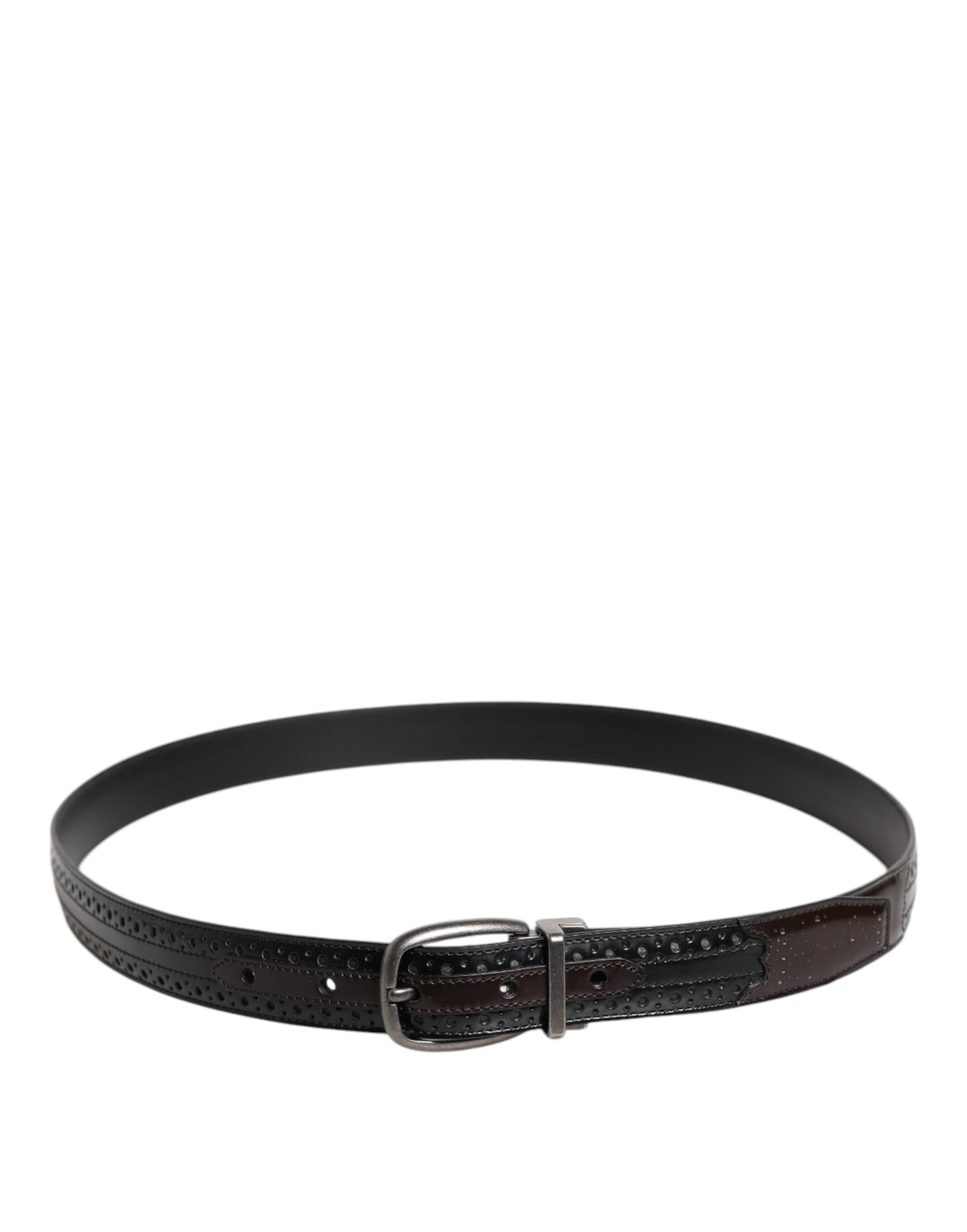 Dolce & Gabbana Black Brown Leather Classic Metal Buckle Belt schwarz