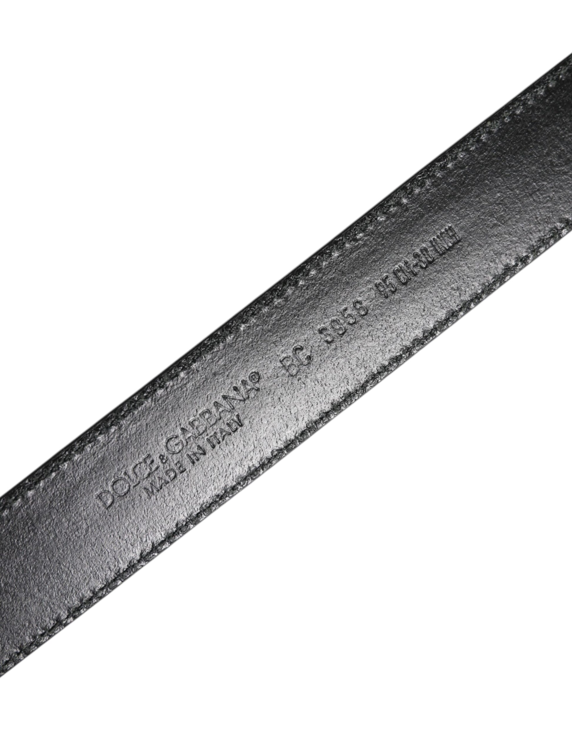 Dolce & Gabbana Black Brown Leather Classic Metal Buckle Belt schwarz